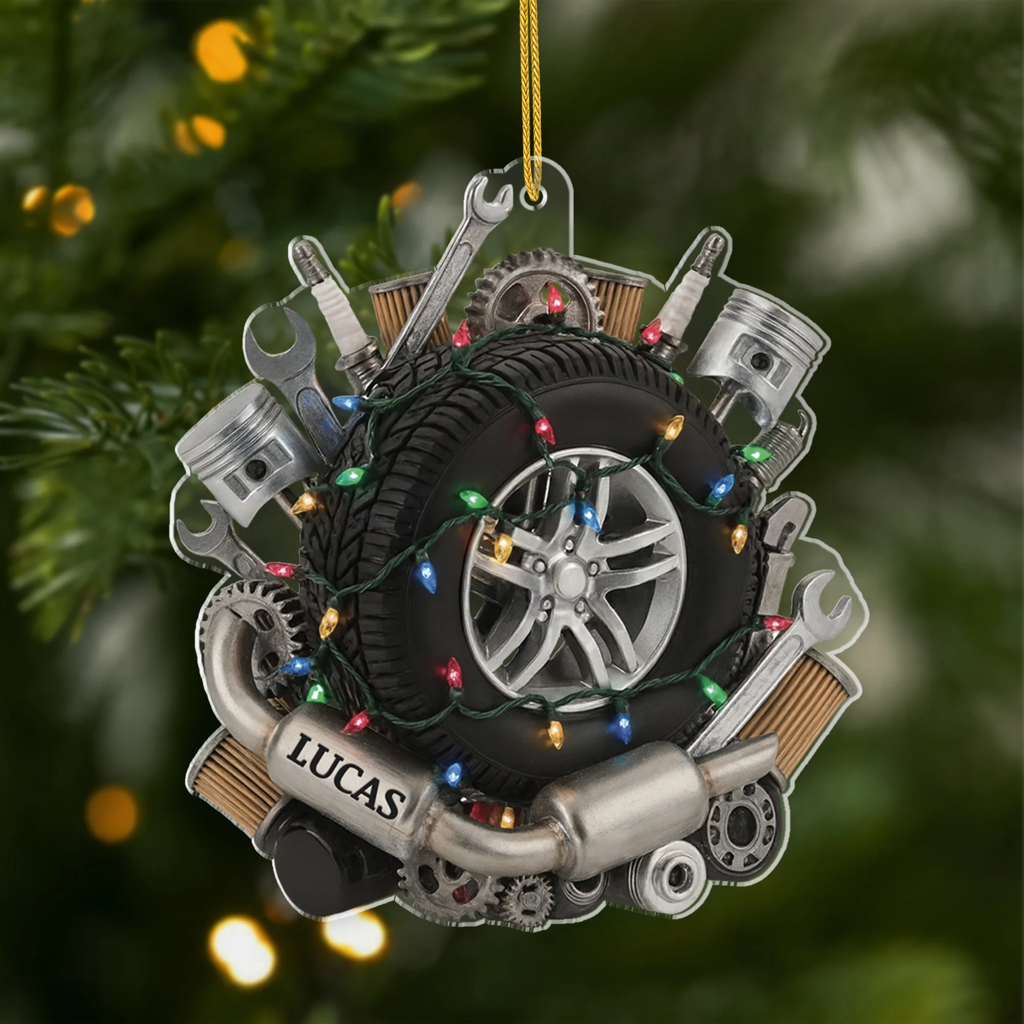 [Effet d'impression 3D] Ornement Acrylique Personnalisé Pour Femme/Homme - Sapin De Noël Pneu