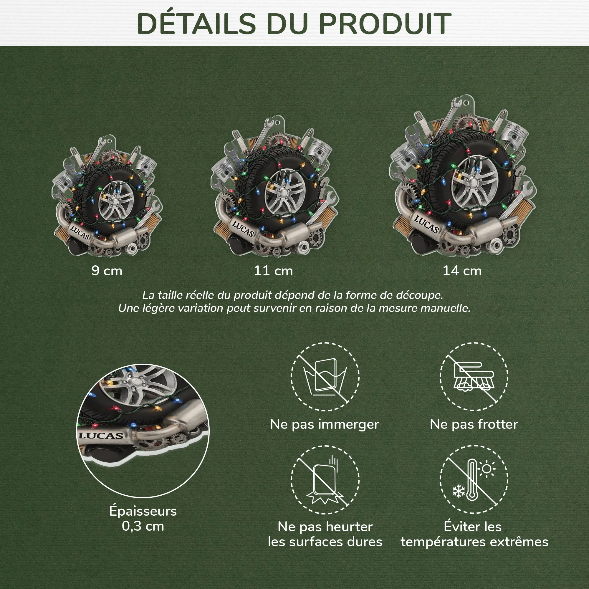 [Effet d'impression 3D] Ornement Acrylique Personnalisé Pour Femme/Homme - Sapin De Noël Pneu - Image 3