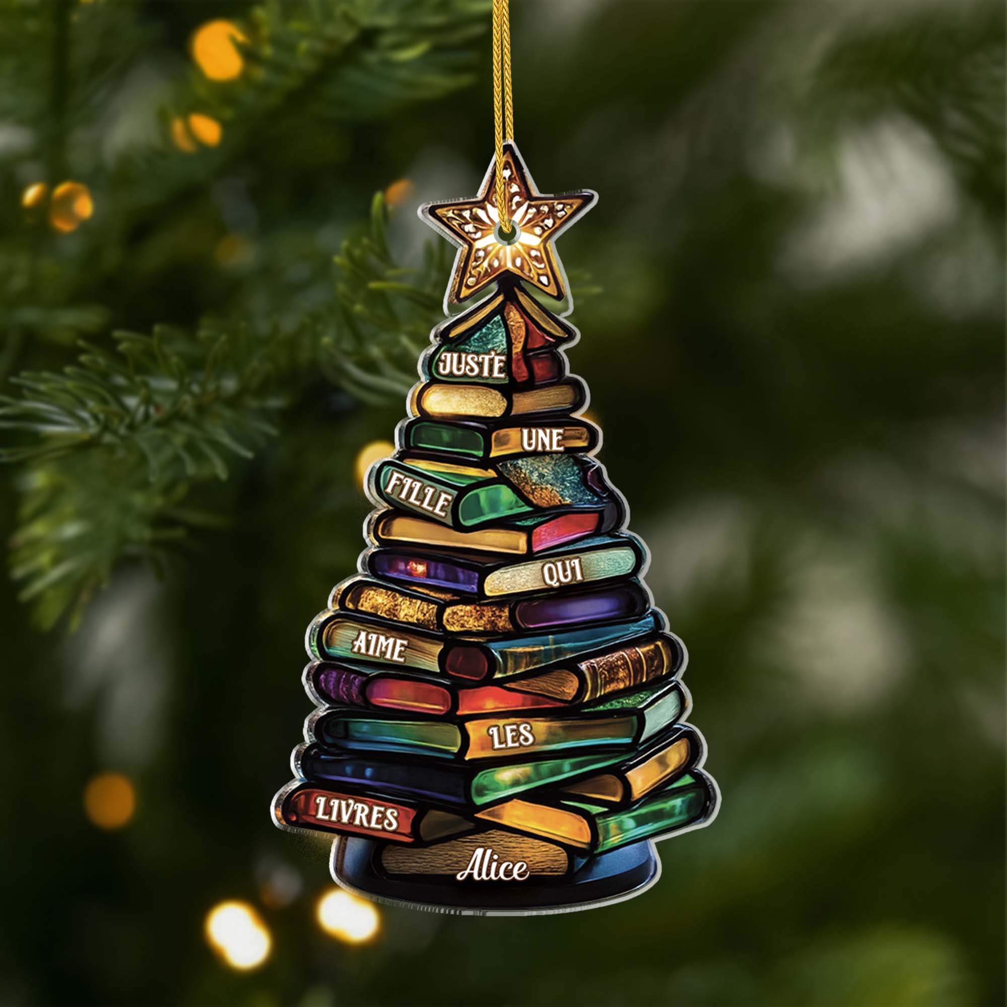 [Effet d'impression 3D] Ornement Acrylique Personnalisé Pour Femme/Homme - Sapin Pour Fille Qui Aime Les Livres