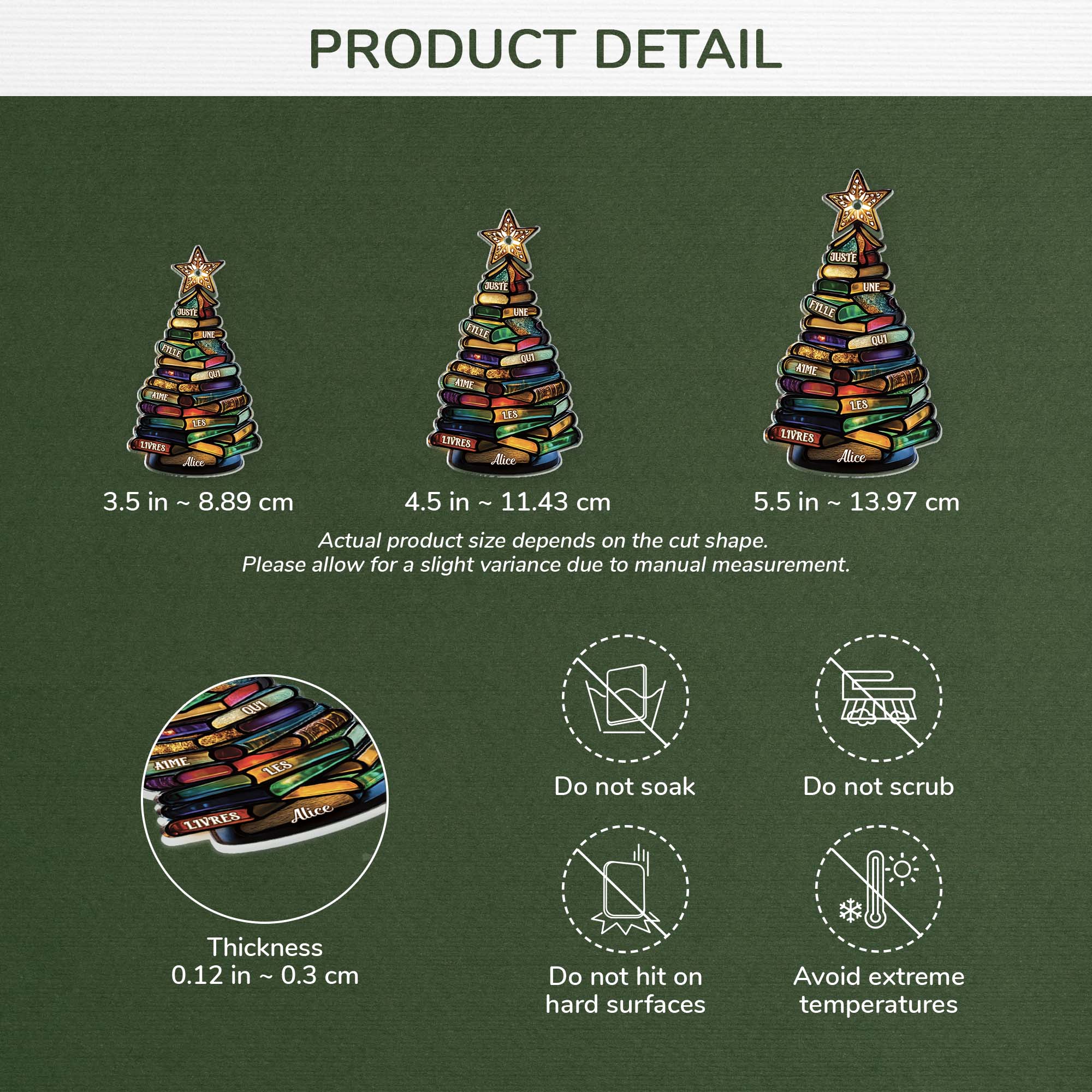 [Effet d'impression 3D] Ornement Acrylique Personnalisé Pour Femme/Homme - Sapin Pour Fille Qui Aime Les Livres - Image 3