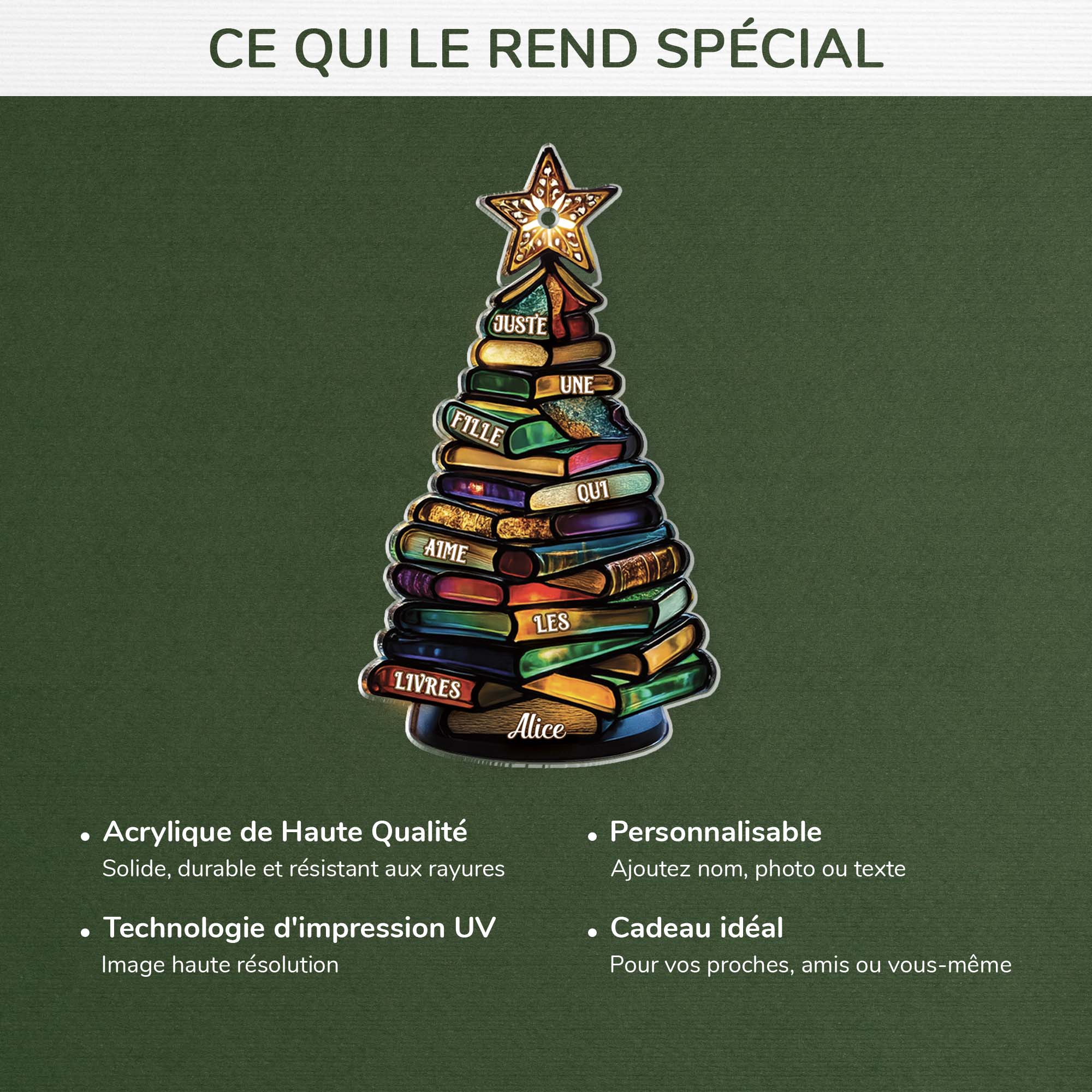 [Effet d'impression 3D] Ornement Acrylique Personnalisé Pour Femme/Homme - Sapin Pour Fille Qui Aime Les Livres - Image 4