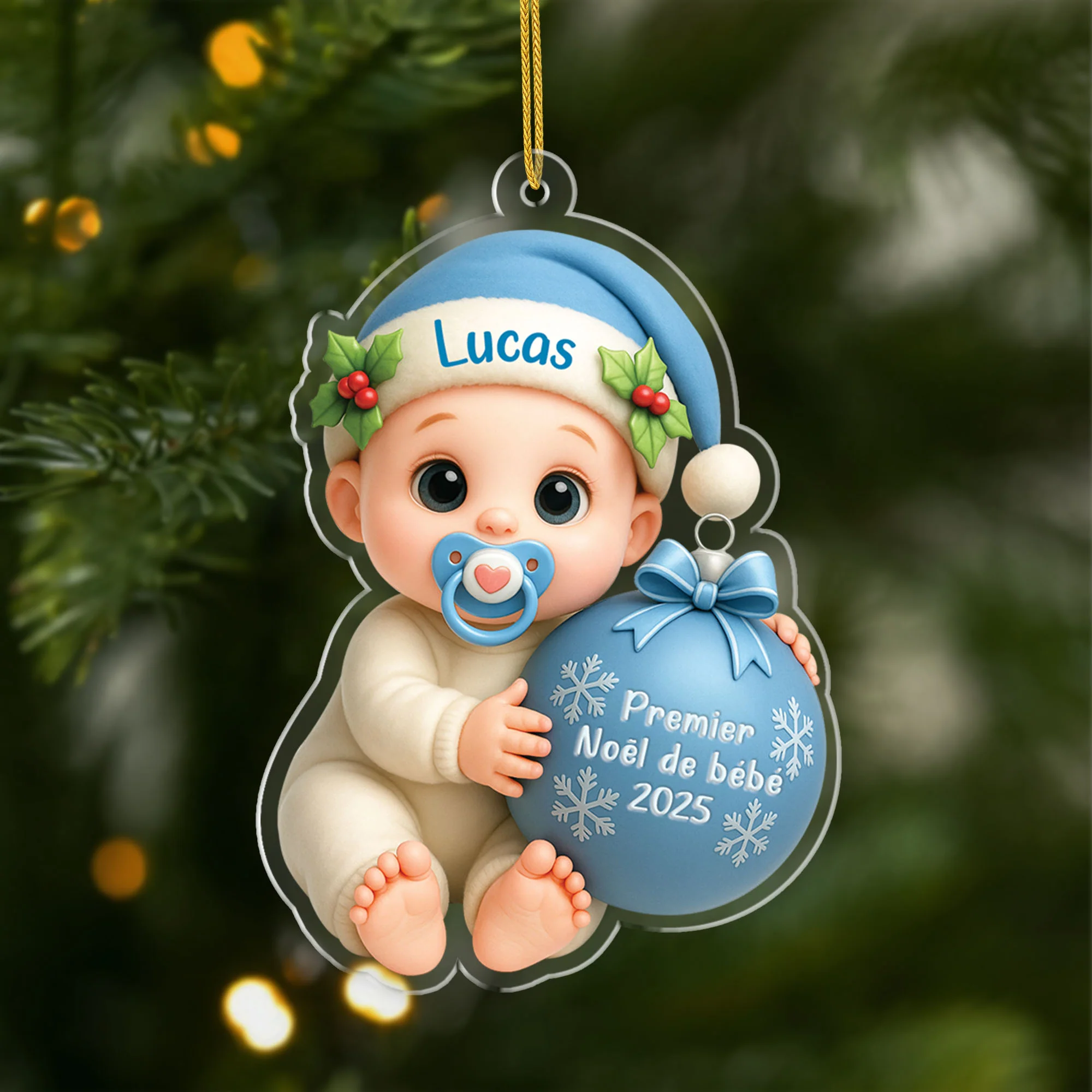 [Effet d'impression 3D] Ornement Acrylique Personnalisé - Premier Noël Bébé Avec Boule