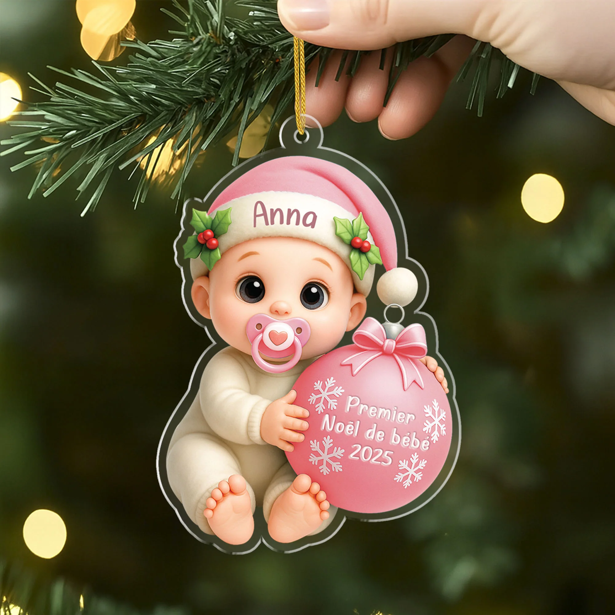 [Effet d'impression 3D] Ornement Acrylique Personnalisé - Premier Noël Bébé Avec Boule - Image 2
