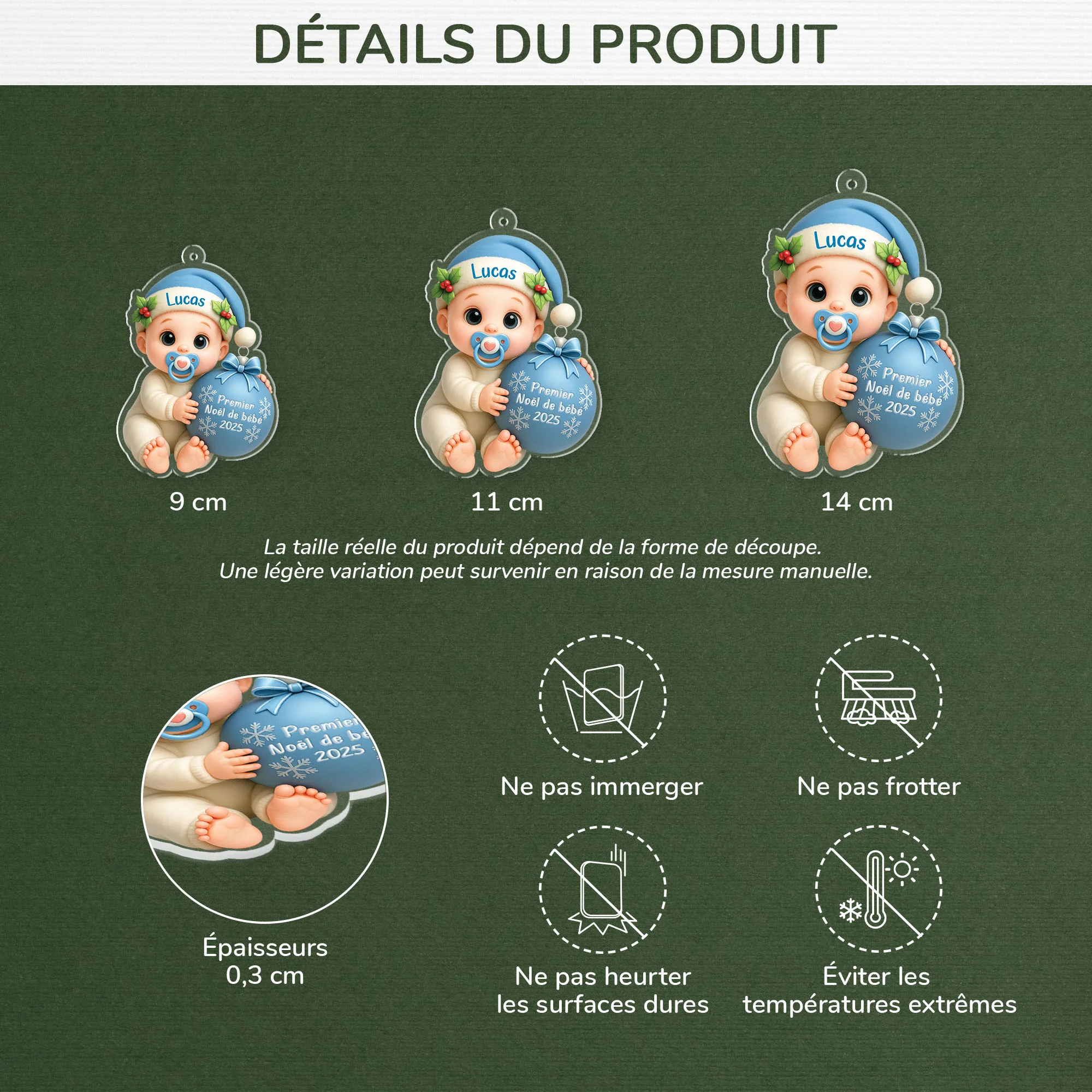[Effet d'impression 3D] Ornement Acrylique Personnalisé - Premier Noël Bébé Avec Boule - Image 3