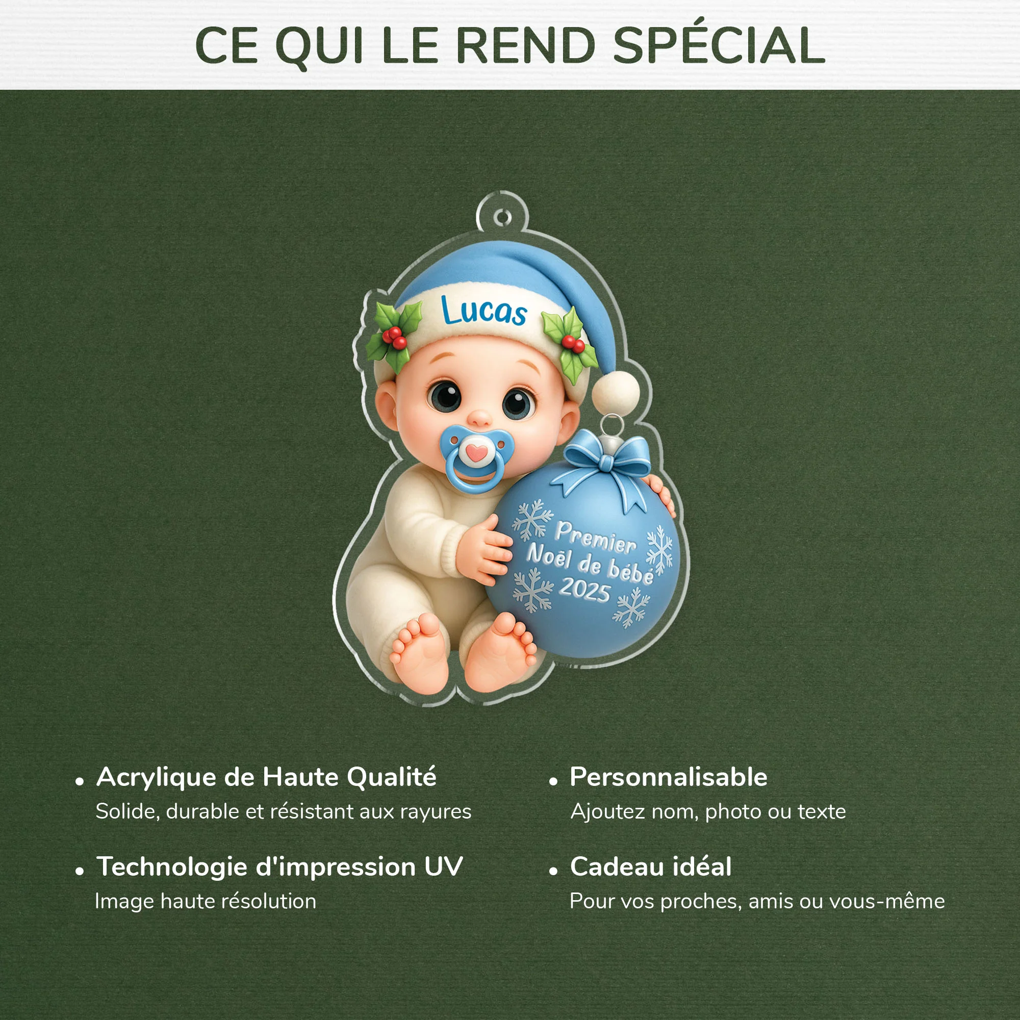 [Effet d'impression 3D] Ornement Acrylique Personnalisé - Premier Noël Bébé Avec Boule - Image 4