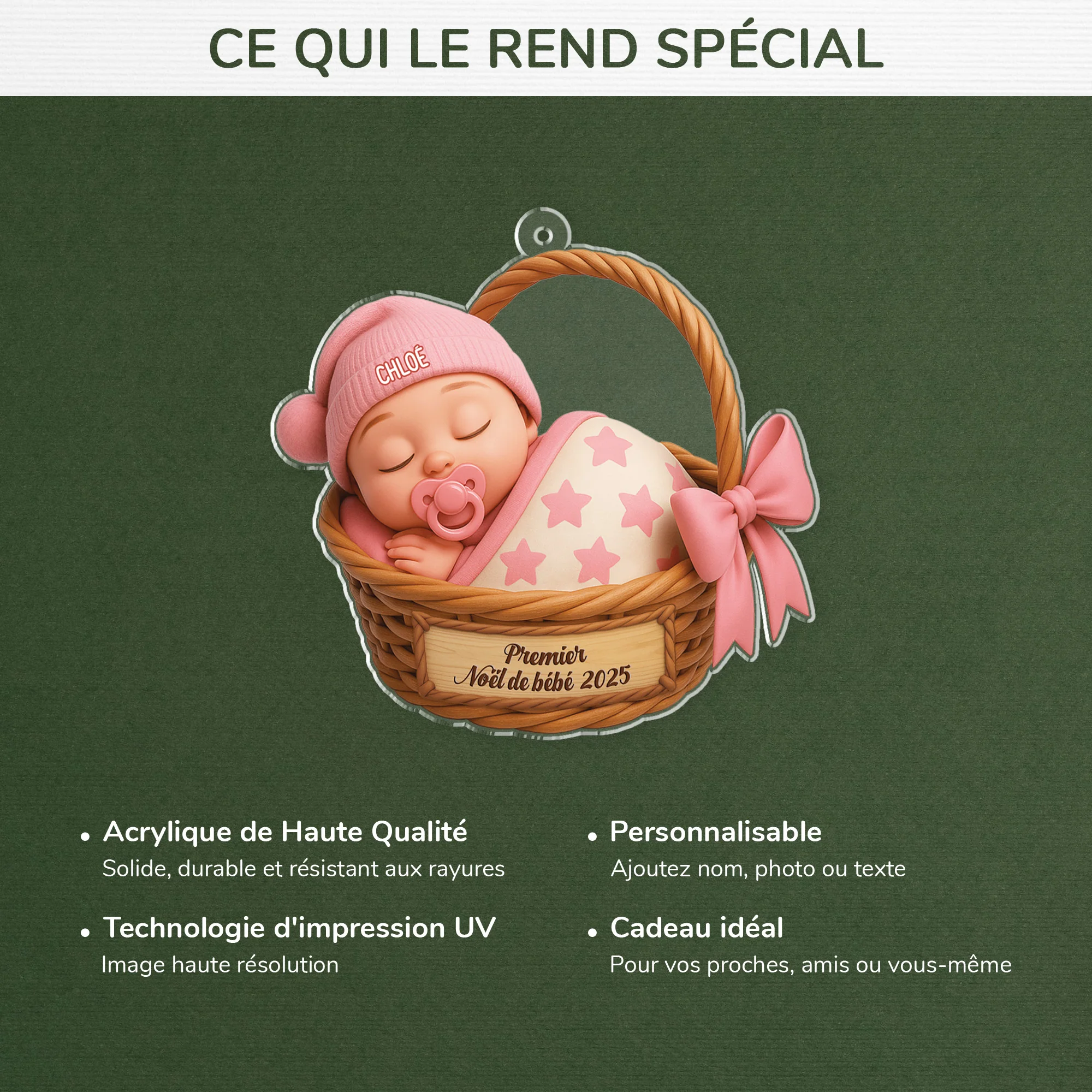 [Effet d'impression 3D] Ornement Acrylique Personnalisé - Premier Noël De Bébé - Image 4