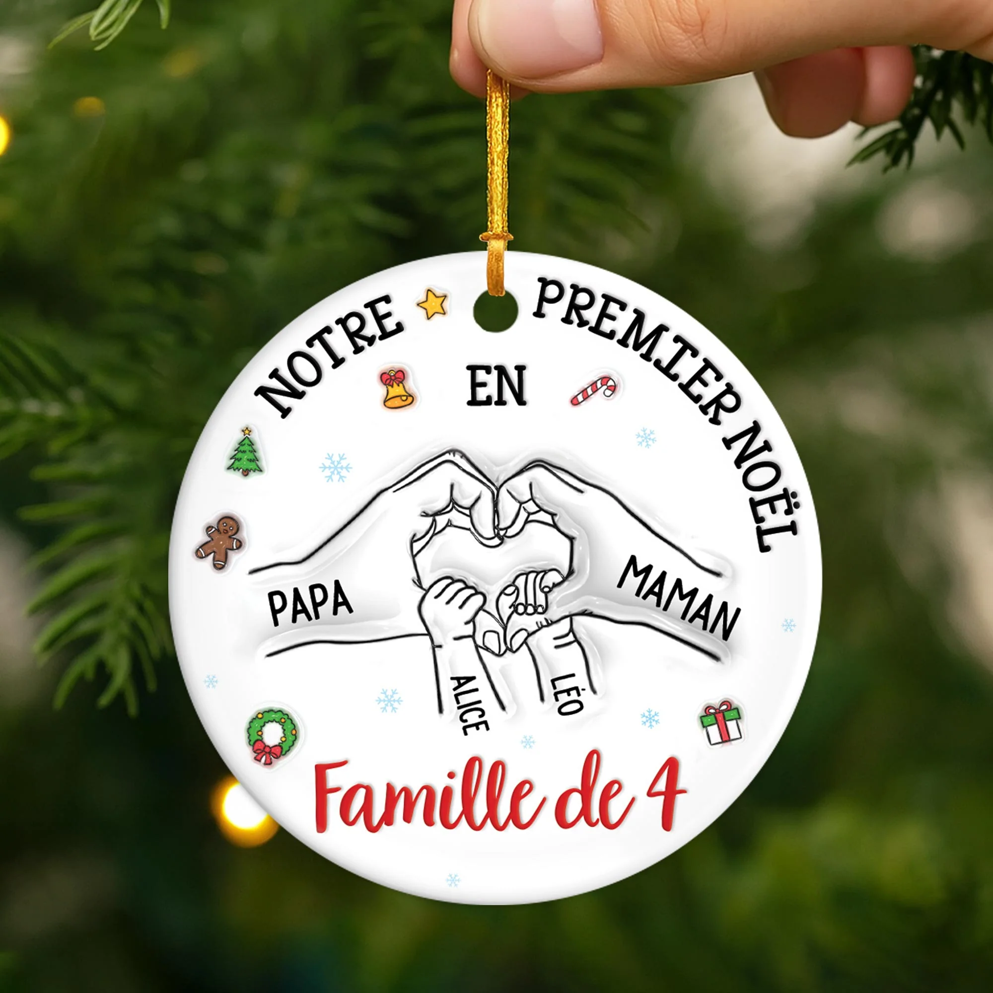 [Effet d'impression 3D] Ornement Céramique Personnalisé - Notre Premier Noël En Famille De 3 - Image 2
