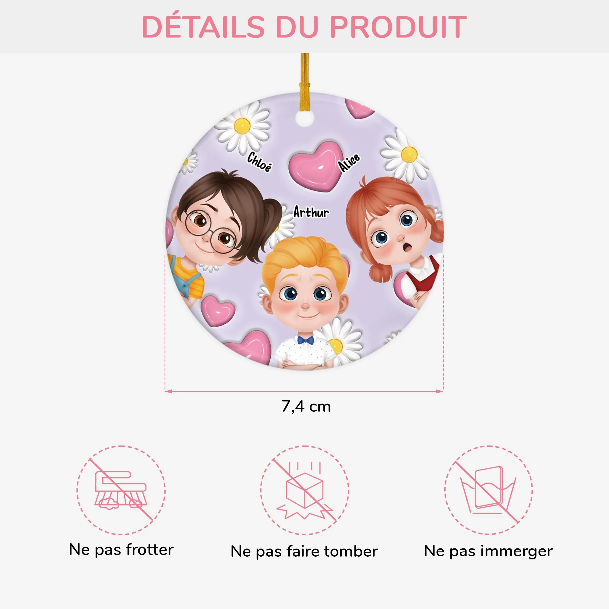 [Effet d'impression 3D] Ornement Céramique Pour Maman Personnalisé - Ton Enfant Fleur - Image 3