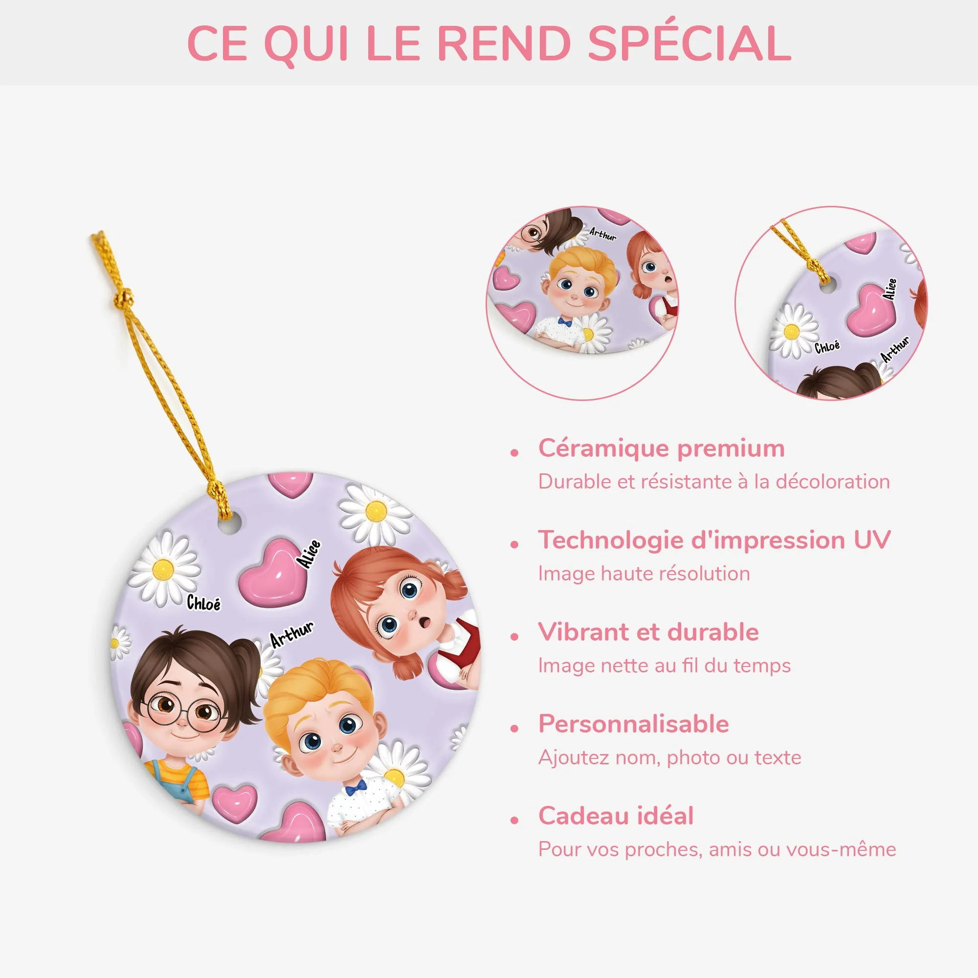 [Effet d'impression 3D] Ornement Céramique Pour Maman Personnalisé - Ton Enfant Fleur - Image 4