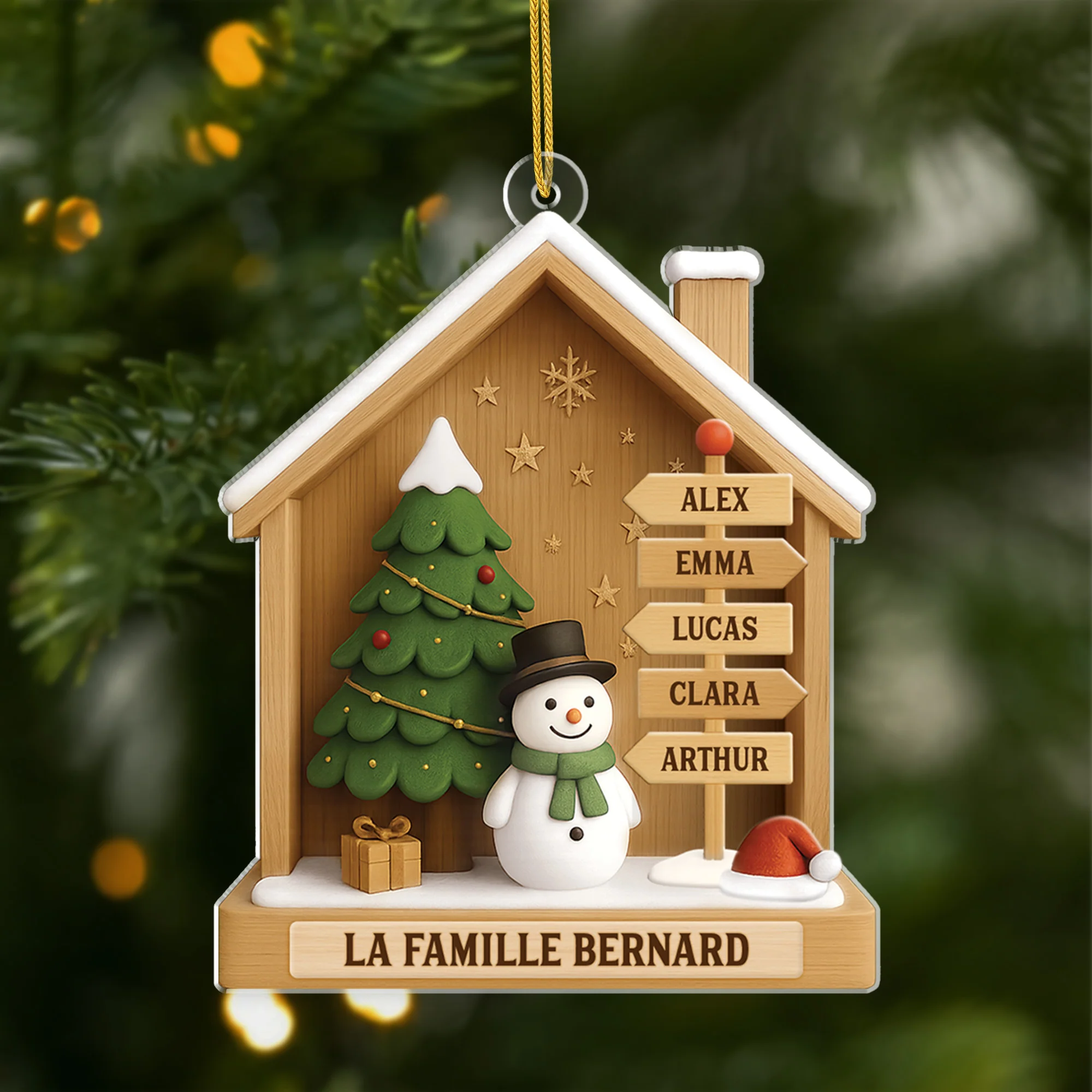 [Effet d'impression 3D] Ornement De Noël Acrylique Personnalisé - Famille Chaleureuse