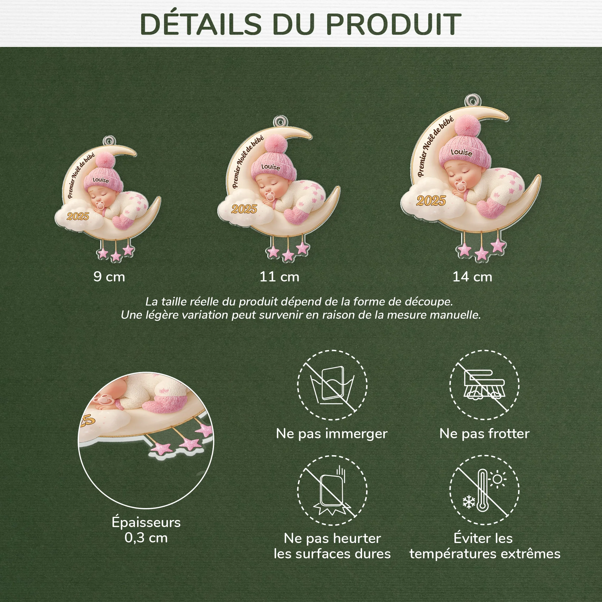 [Effet d'impression 3D] Ornement De Noël Acrylique Personnalisé - Premier Noël De Bébé - Image 3