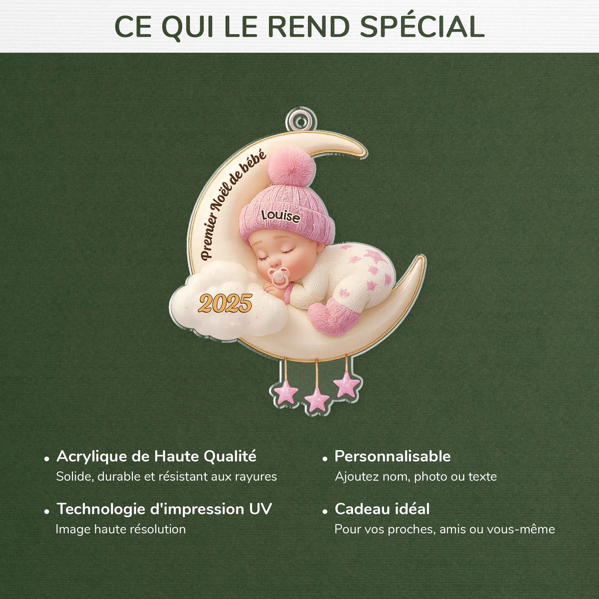 [Effet d'impression 3D] Ornement De Noël Acrylique Personnalisé - Premier Noël De Bébé - Image 4