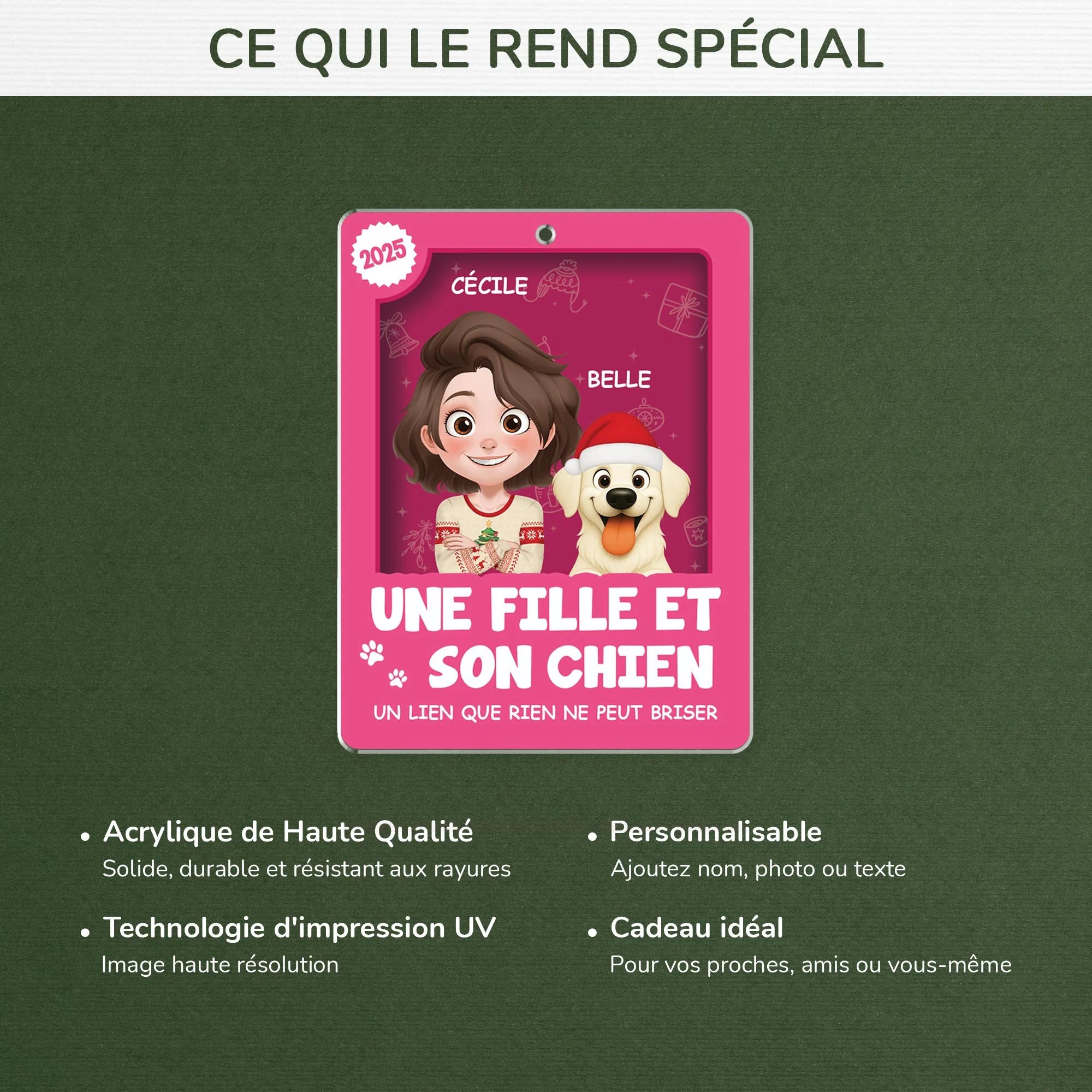 [Effet d'impression 3D] Ornement De Noël Acrylique Personnalisé - Une Fille Et Son Chien - Image 4