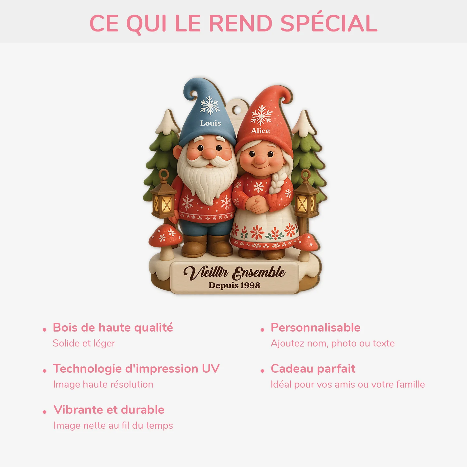[Effet d'impression 3D] Ornement De Noël En Bois À 1 Couche Personnalisé Couple -  Vieillir Ensemble - Image 4