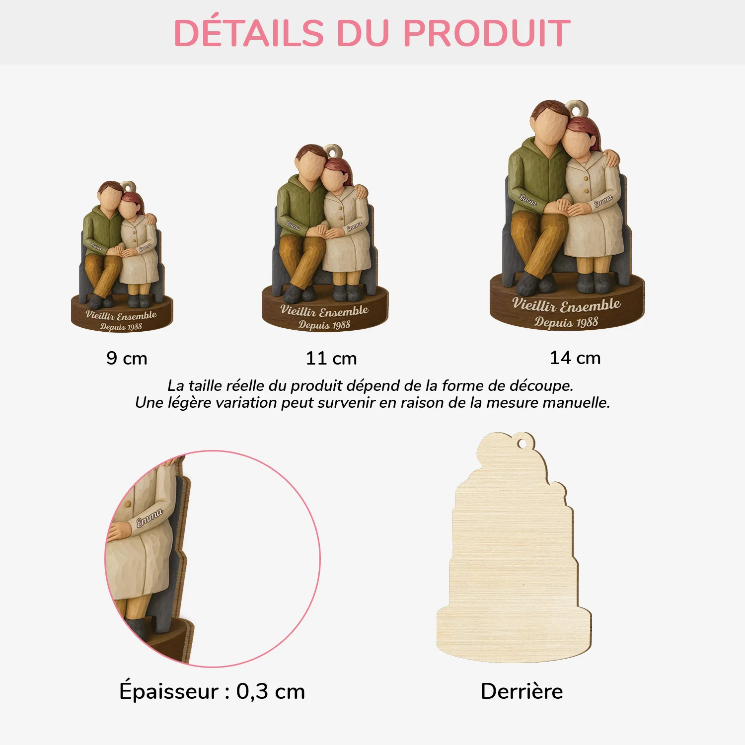 [Effet d'impression 3D] Ornement De Noël En Bois À 1 Couche Personnalisé - Vieillir Ensemble Avec Couple - Image 3