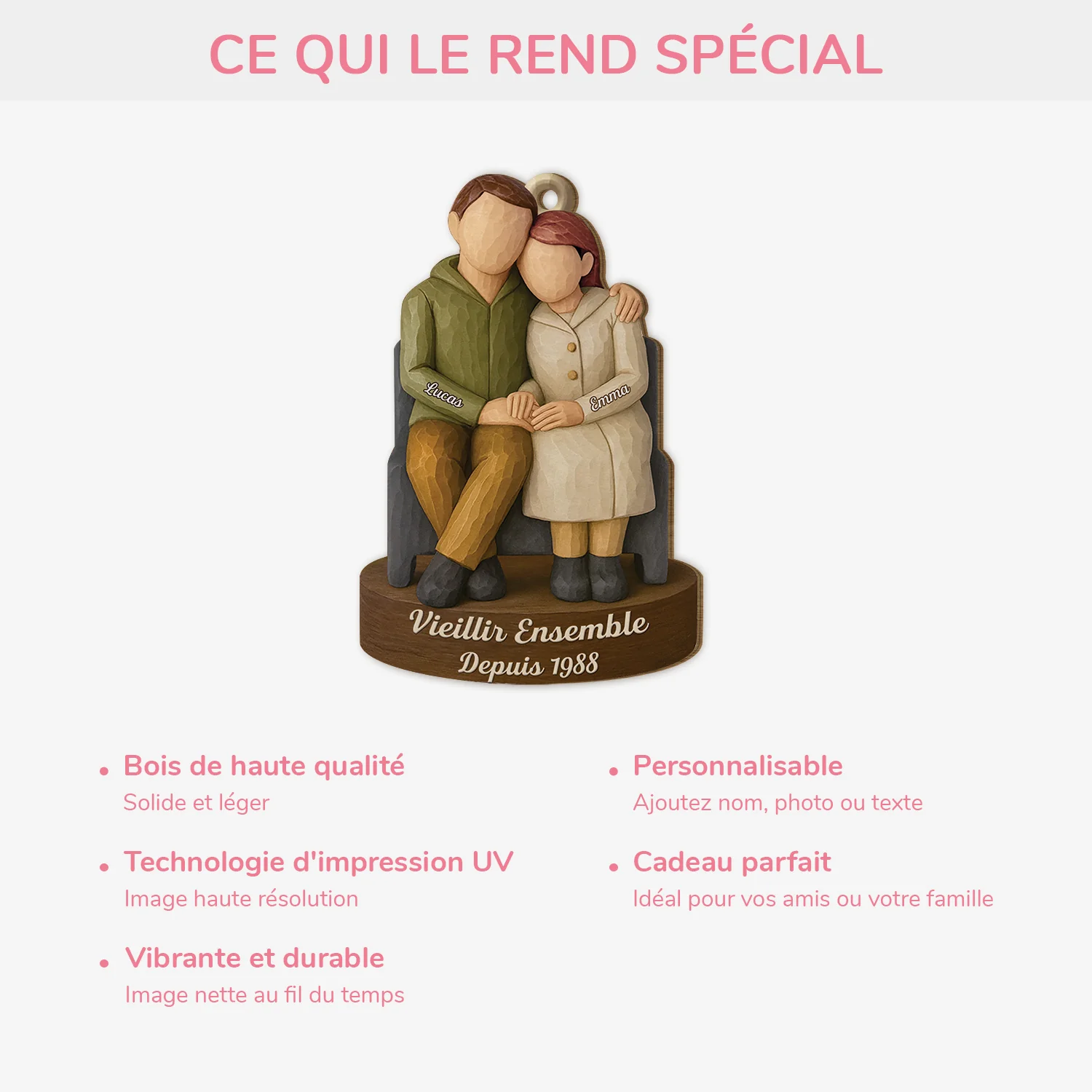 [Effet d'impression 3D] Ornement De Noël En Bois À 1 Couche Personnalisé - Vieillir Ensemble Avec Couple - Image 4