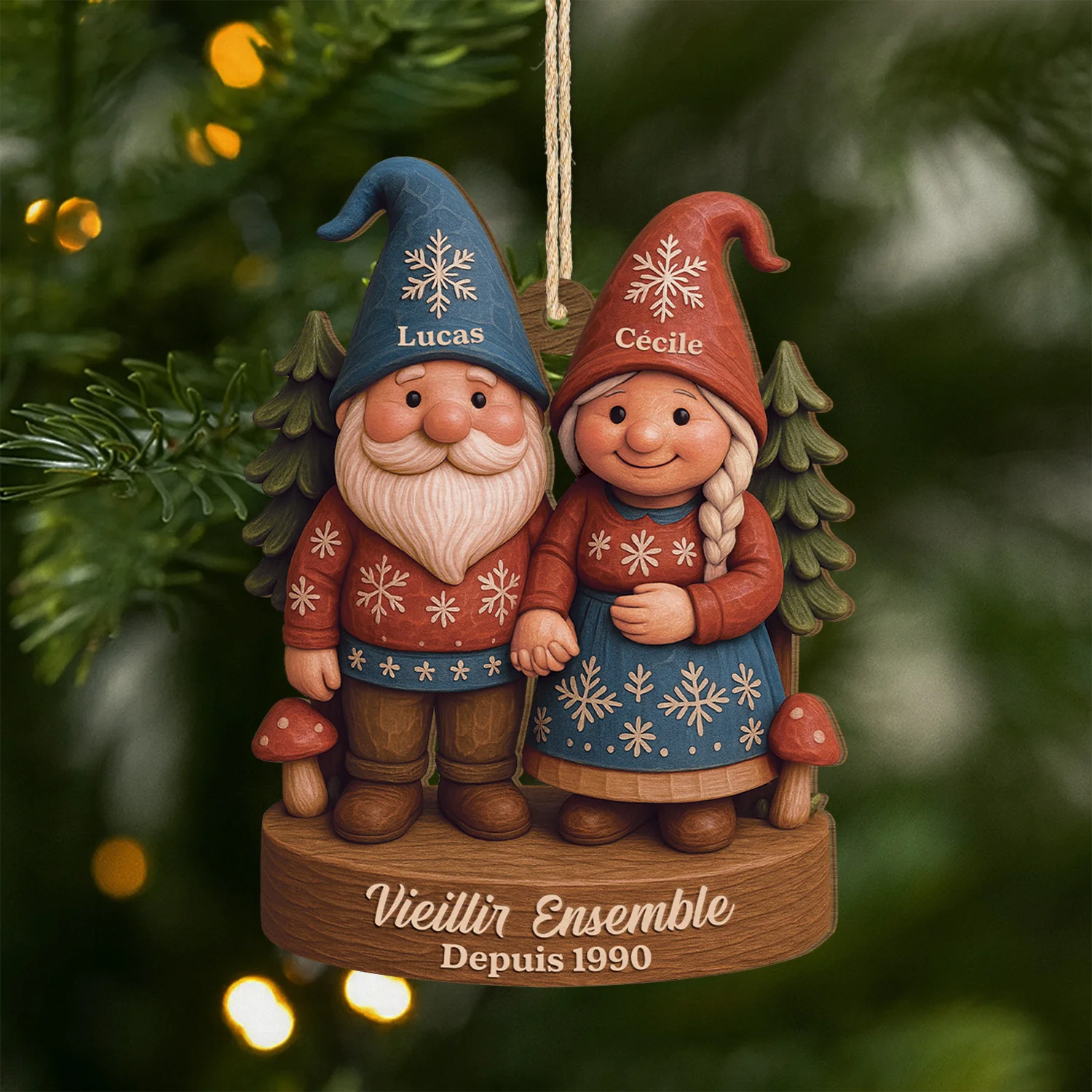 [Effet d'impression 3D] Ornement De Noël En Bois À 1 Couche Personnalisé - Vieillir Ensemble Depuis