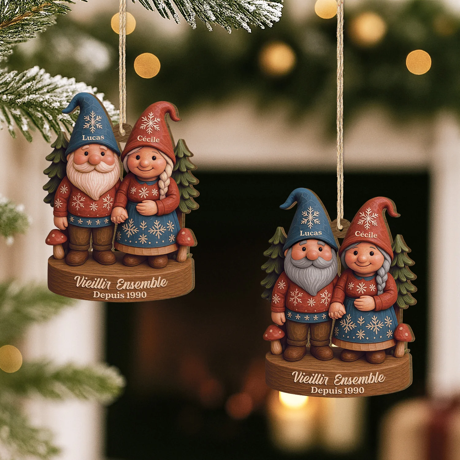 [Effet d'impression 3D] Ornement De Noël En Bois À 1 Couche Personnalisé - Vieillir Ensemble Depuis - Image 2