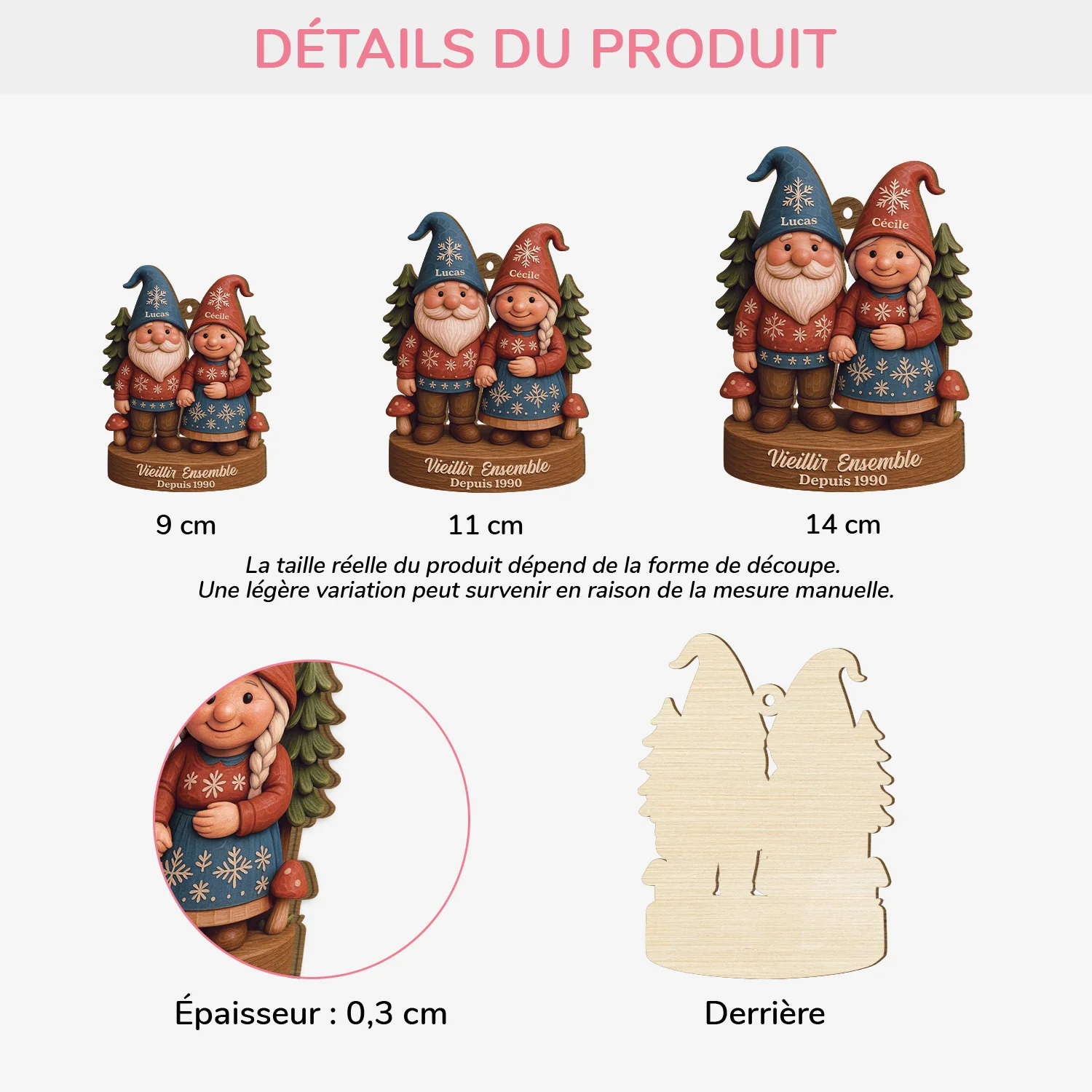 [Effet d'impression 3D] Ornement De Noël En Bois À 1 Couche Personnalisé - Vieillir Ensemble Depuis - Image 3