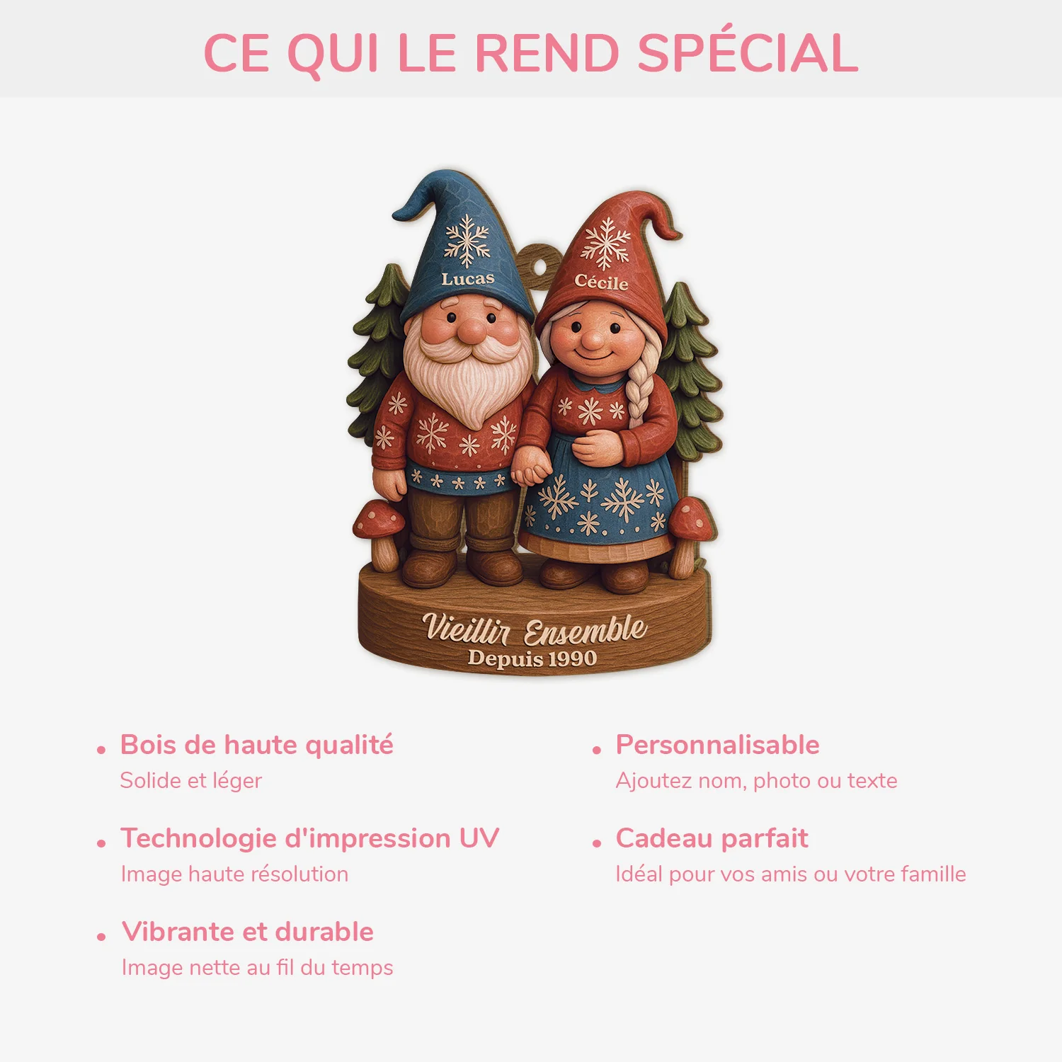 [Effet d'impression 3D] Ornement De Noël En Bois À 1 Couche Personnalisé - Vieillir Ensemble Depuis - Image 4