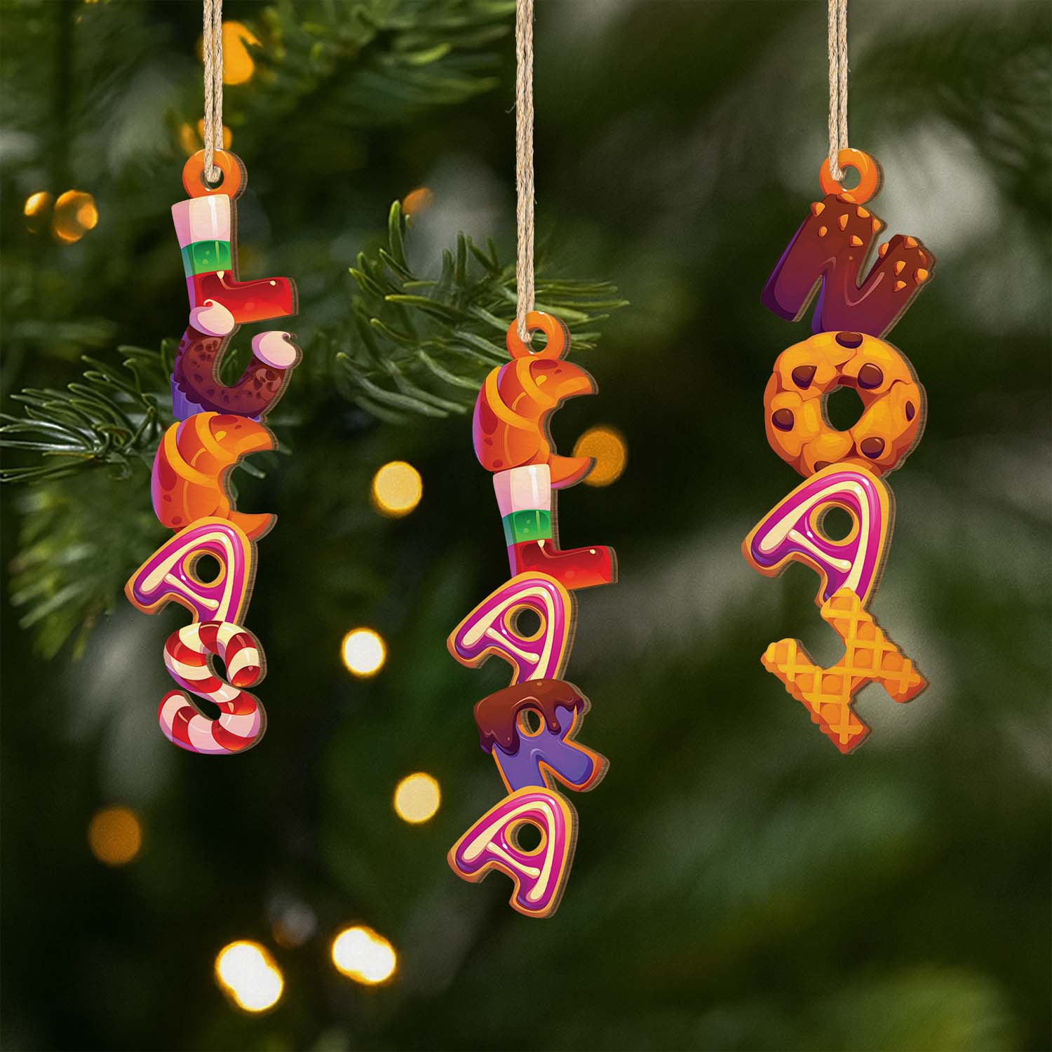 Décoration Noël Prénom Personnalisée – Lettres Cartoon | Ornement En Bois