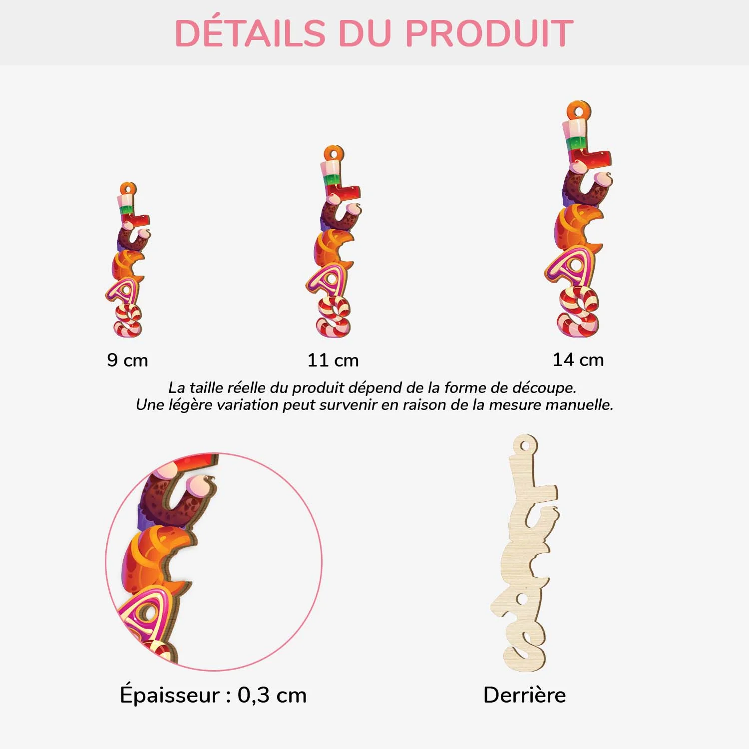 Décoration Noël Prénom Personnalisée – Lettres Cartoon | Ornement En Bois - Image 2