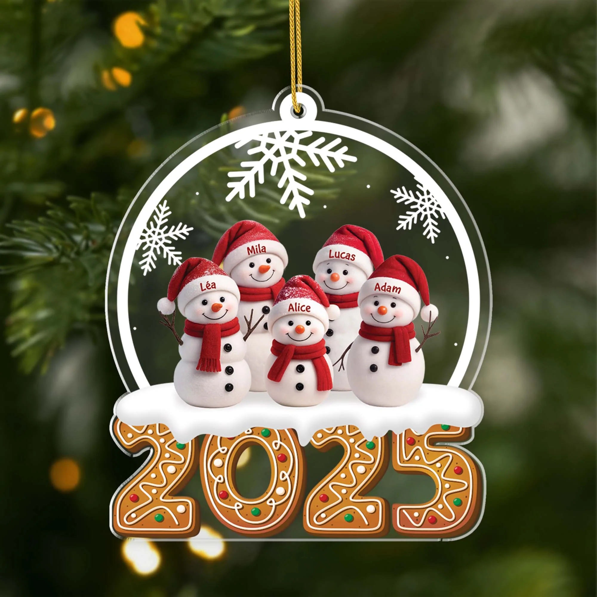 [Effet d'impression 3D] Ornement De Noël Personnalisé Acrylique - Famille Bonhomme De Neige