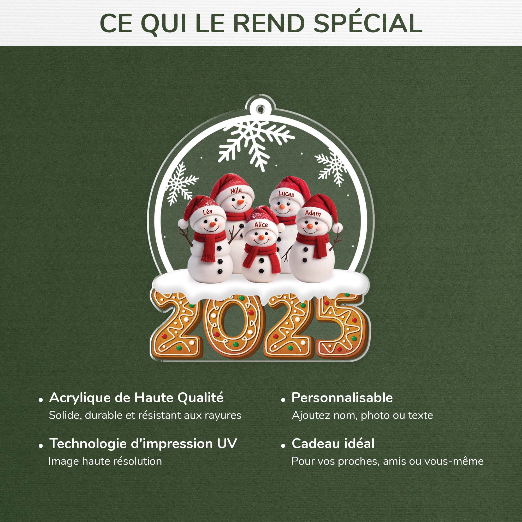 [Effet d'impression 3D] Ornement De Noël Personnalisé Acrylique - Famille Bonhomme De Neige - Image 4