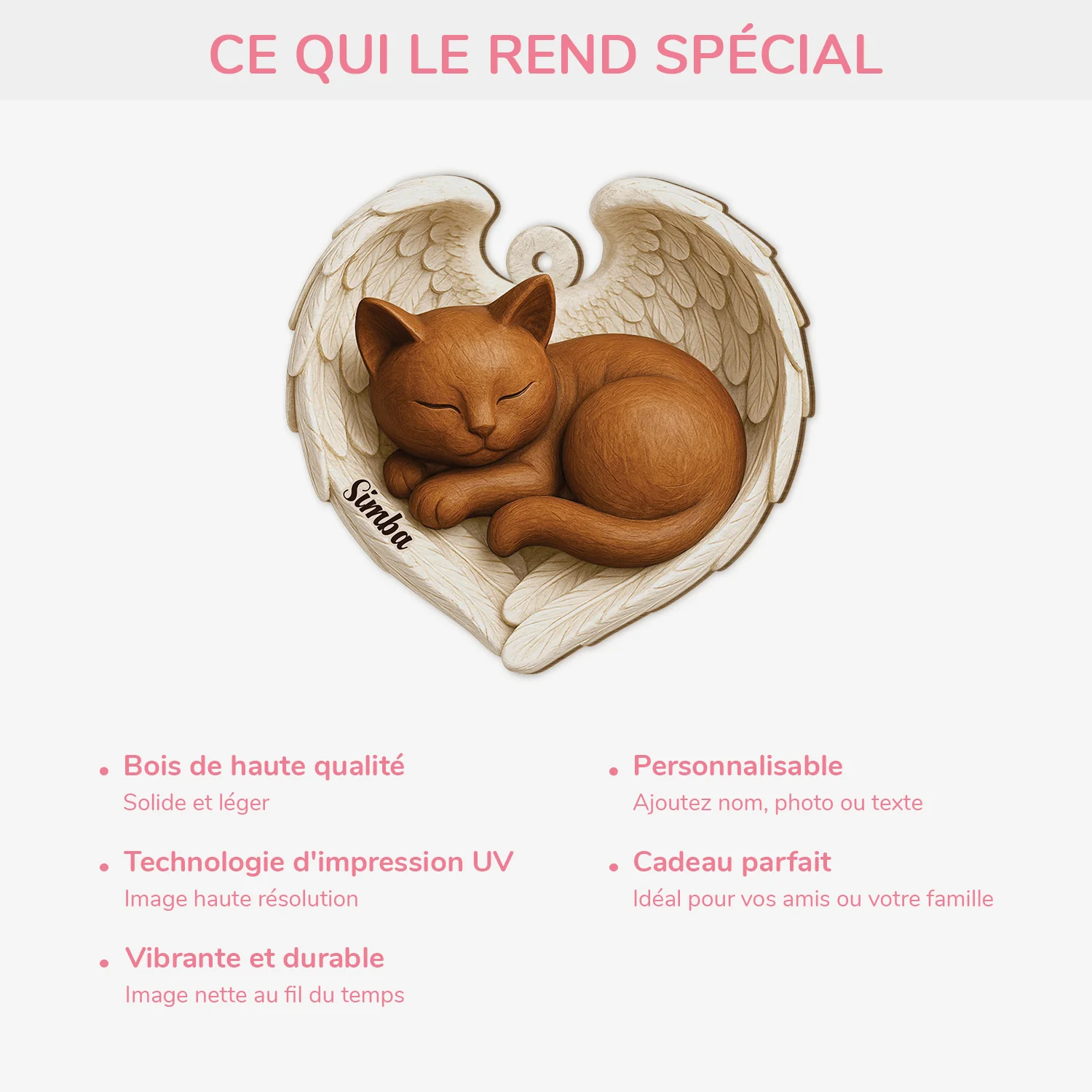 [Effet d'impression 3D] Ornement En Bois À 1 Couche Personnalisé Commémoratif - Ange Chat Qui Dort - Image 4