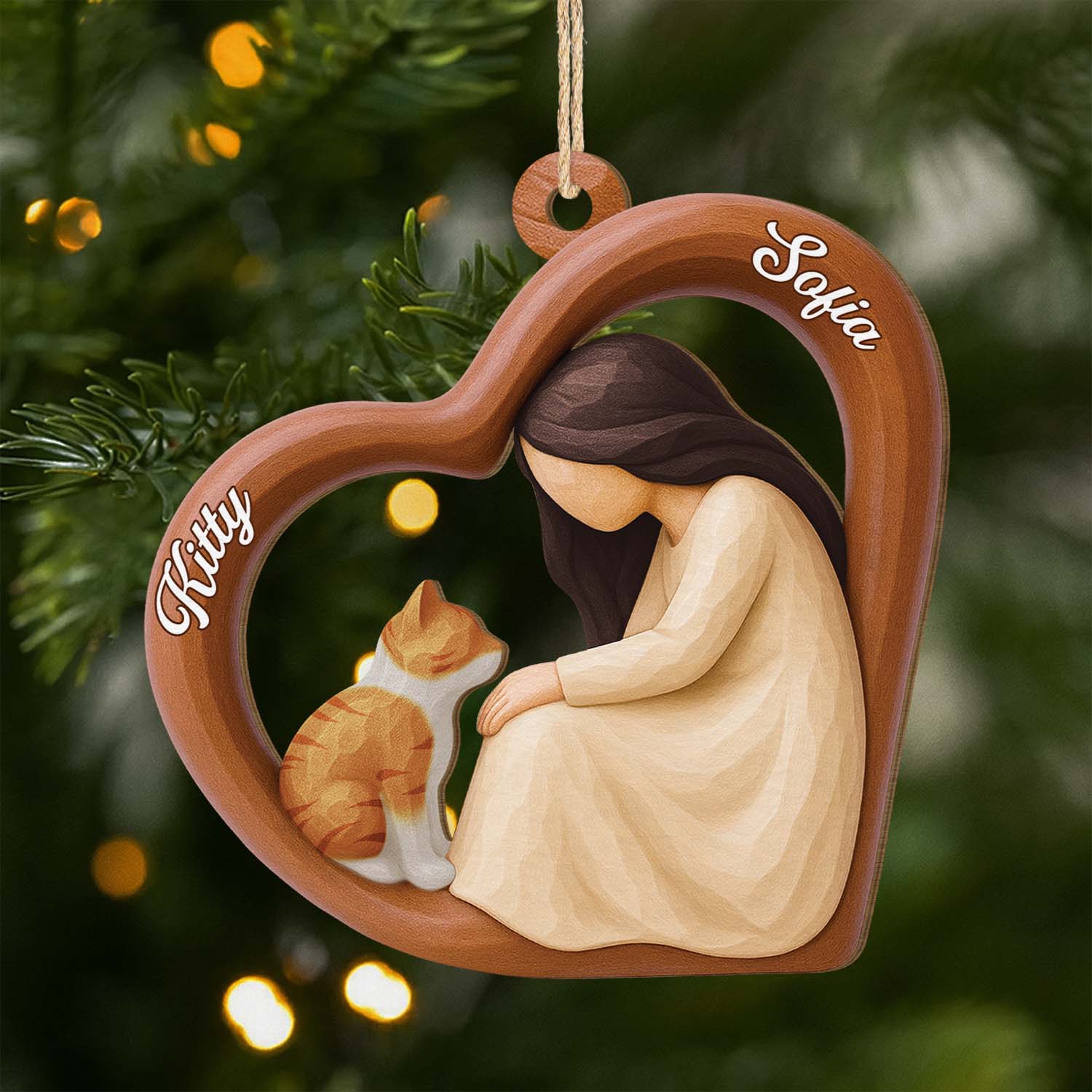 [Effet d'impression 3D] Ornement En Bois À 1 Couche Personnalisé - Décoration De Noël Chat