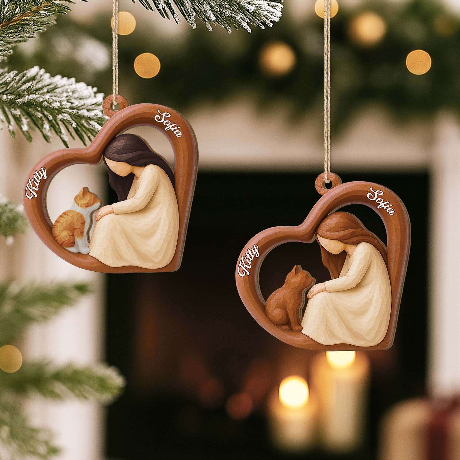 [Effet d'impression 3D] Ornement En Bois À 1 Couche Personnalisé - Décoration De Noël Chat - Image 2
