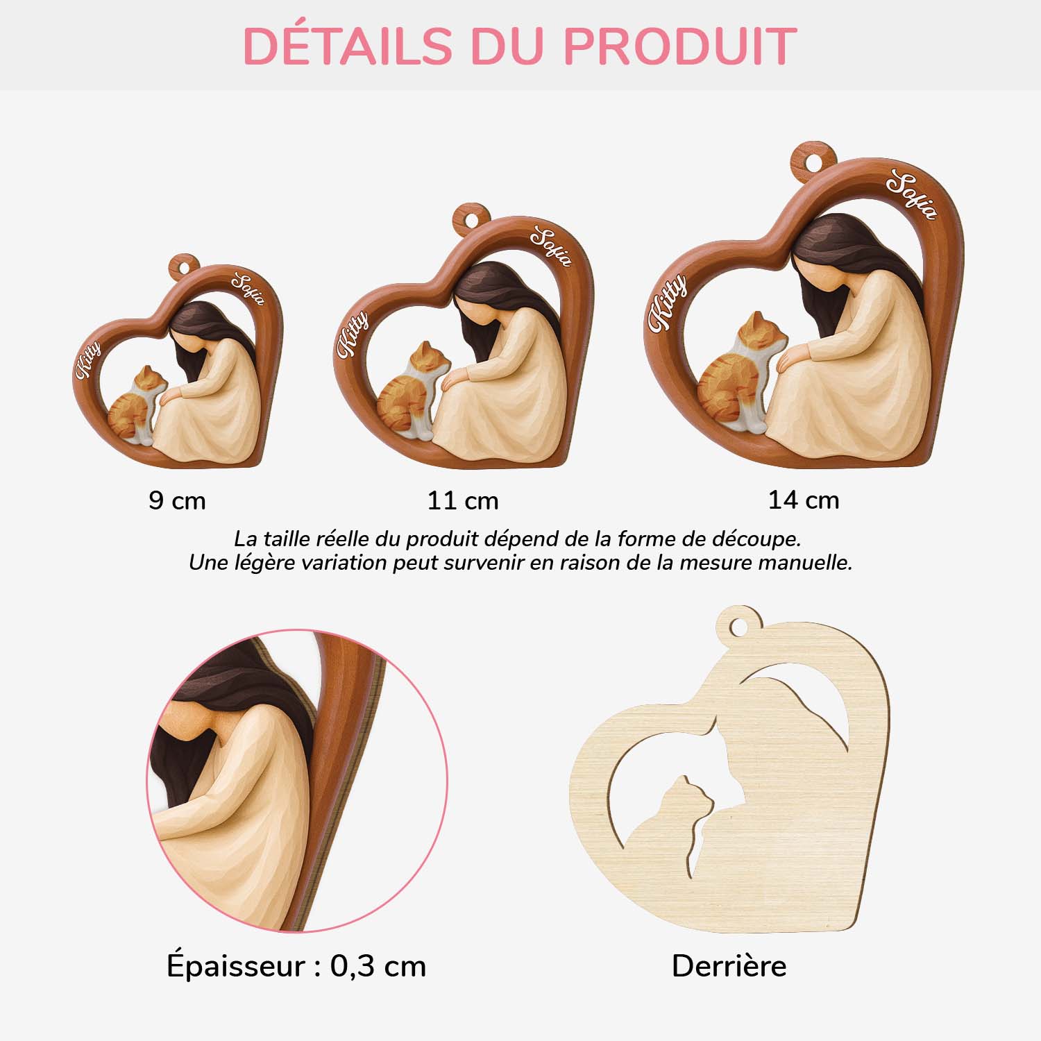 [Effet d'impression 3D] Ornement En Bois À 1 Couche Personnalisé - Décoration De Noël Chat - Image 3