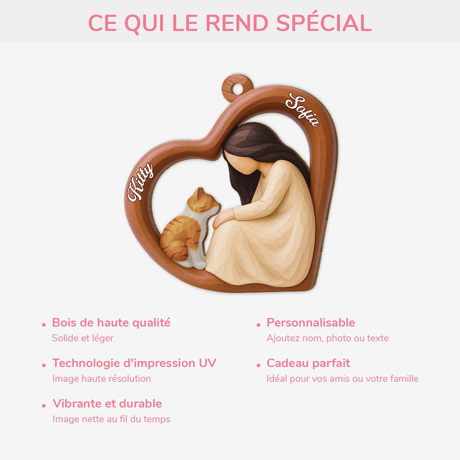 [Effet d'impression 3D] Ornement En Bois À 1 Couche Personnalisé - Décoration De Noël Chat - Image 4
