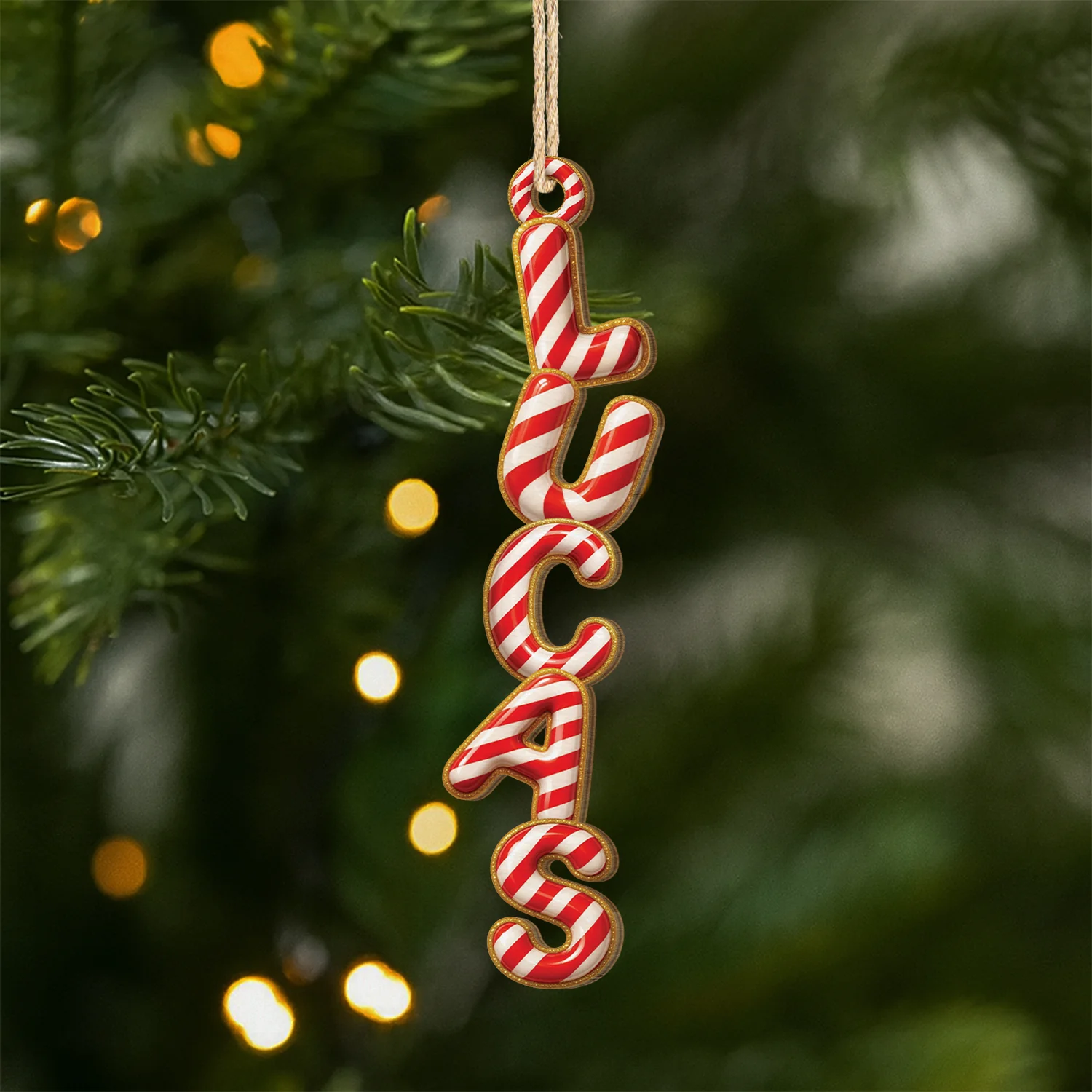 Déco Noël Prénom Personnalisé – Lettre Canne Sucrée Rouge | Ornement 3D En Bois