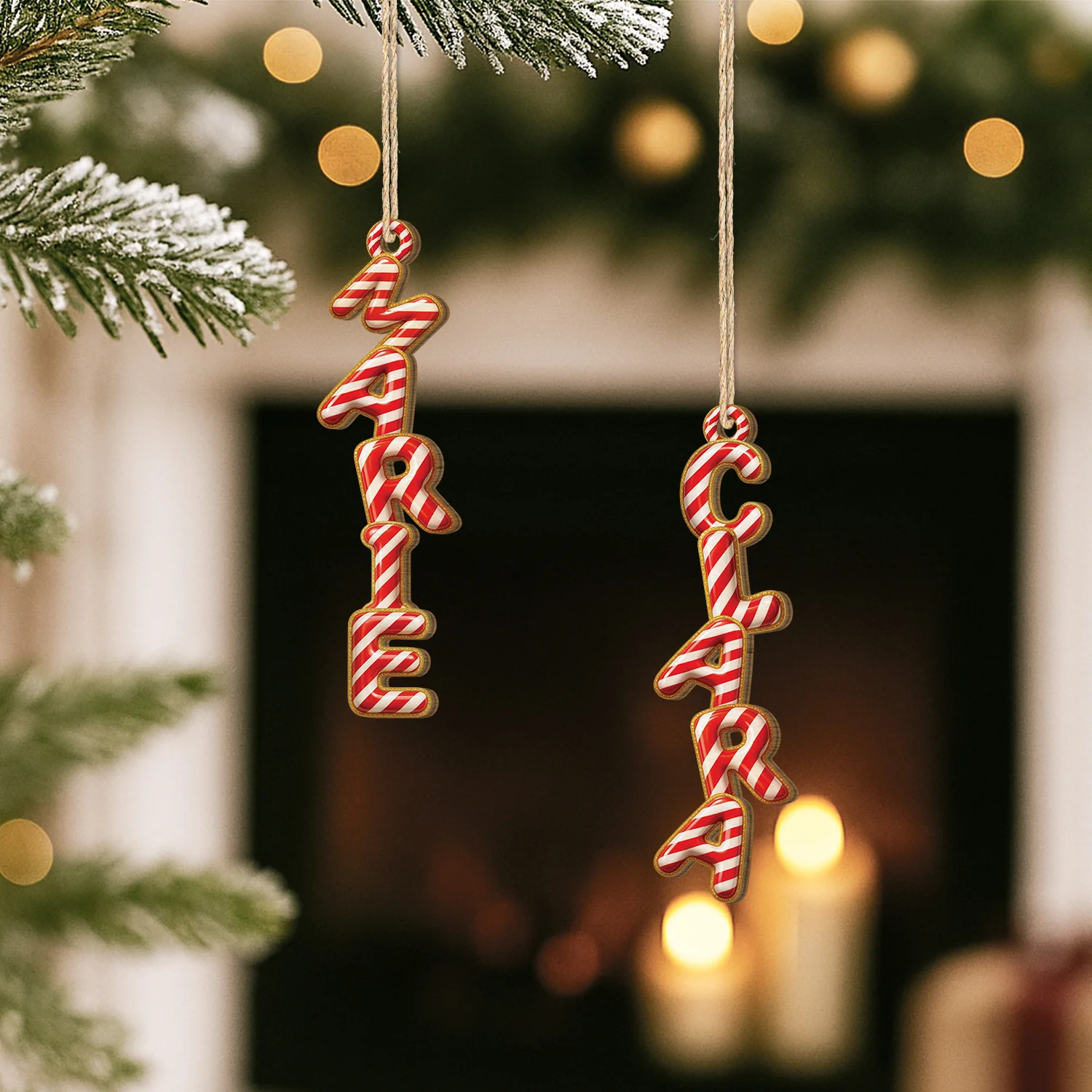 Déco Noël Prénom Personnalisé – Lettre Canne Sucrée Rouge | Ornement 3D En Bois - Image 2