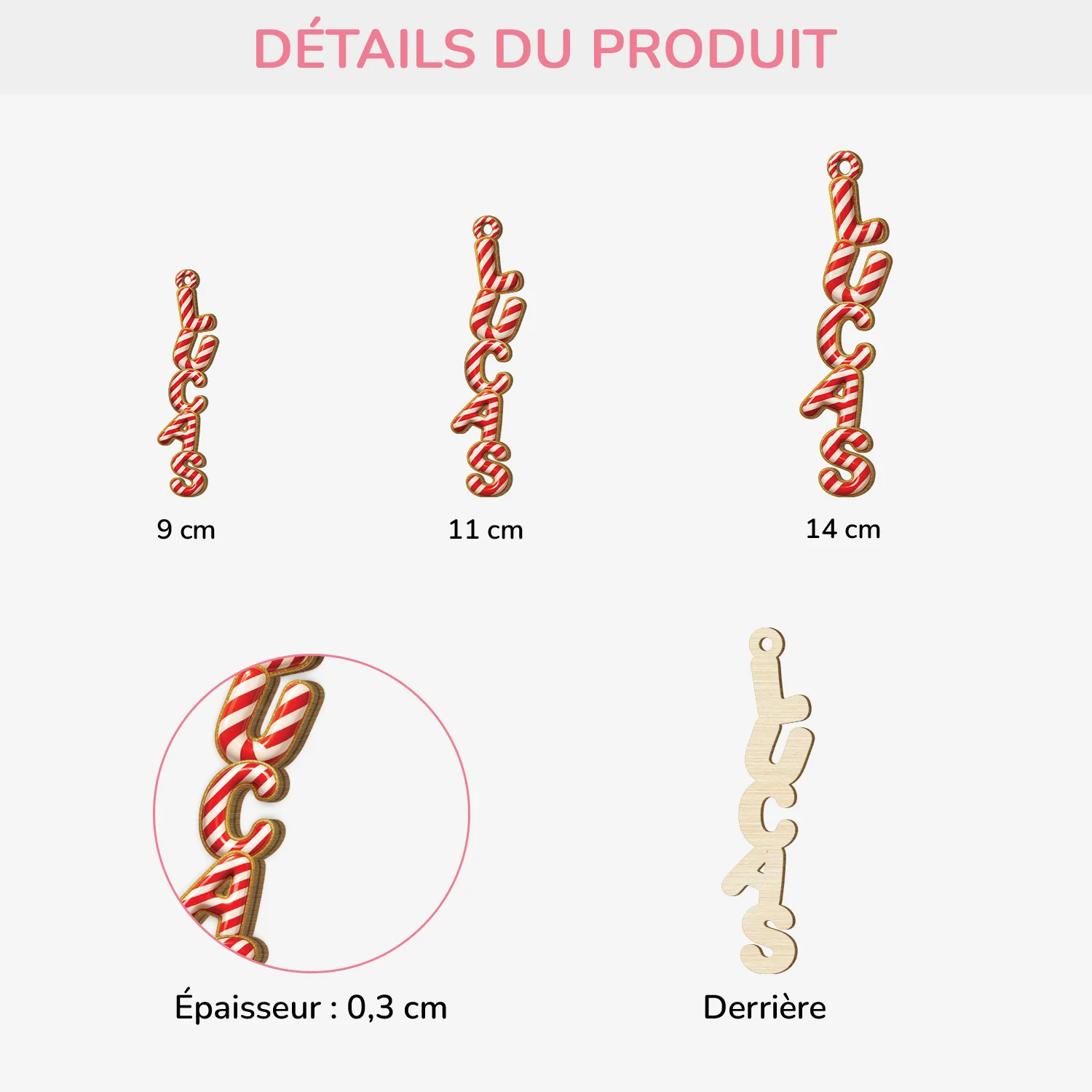 Déco Noël Prénom Personnalisé – Lettre Canne Sucrée Rouge | Ornement 3D En Bois - Image 3