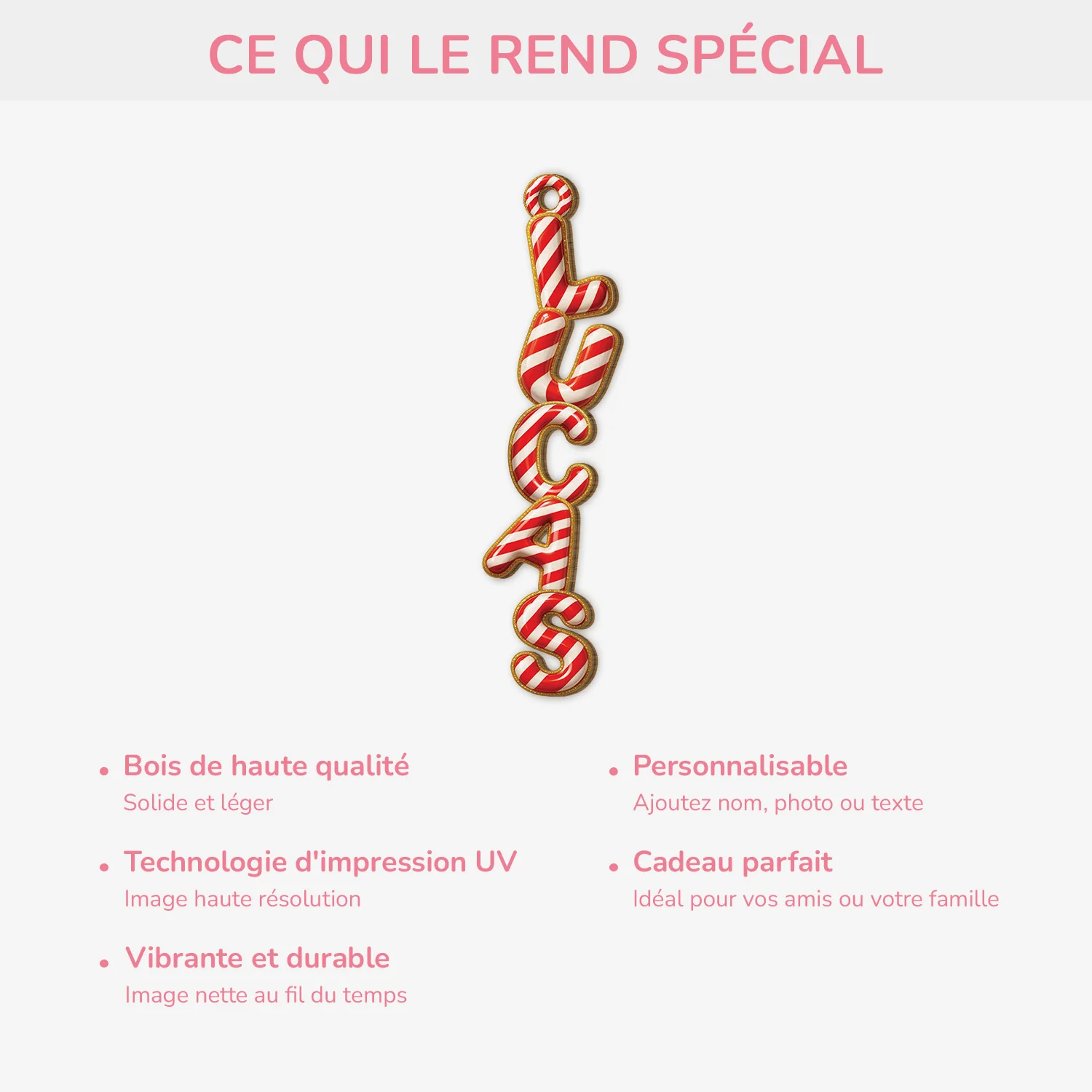 Déco Noël Prénom Personnalisé – Lettre Canne Sucrée Rouge | Ornement 3D En Bois - Image 4