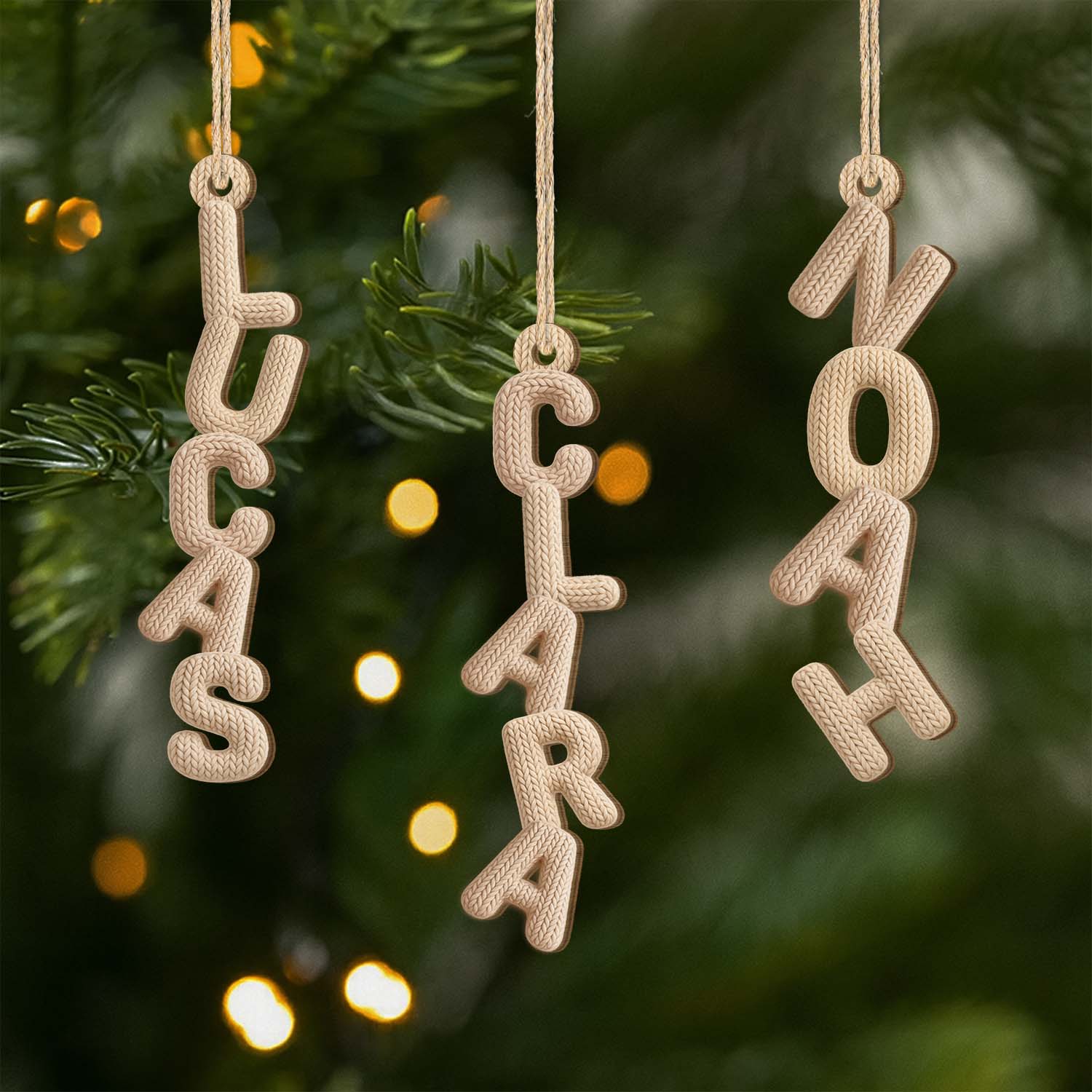 [Effet d'impression 3D] Ornement En Bois À 1 Couche Personnalisé Homme/Femme - Lettres De Prénom Style Crochet