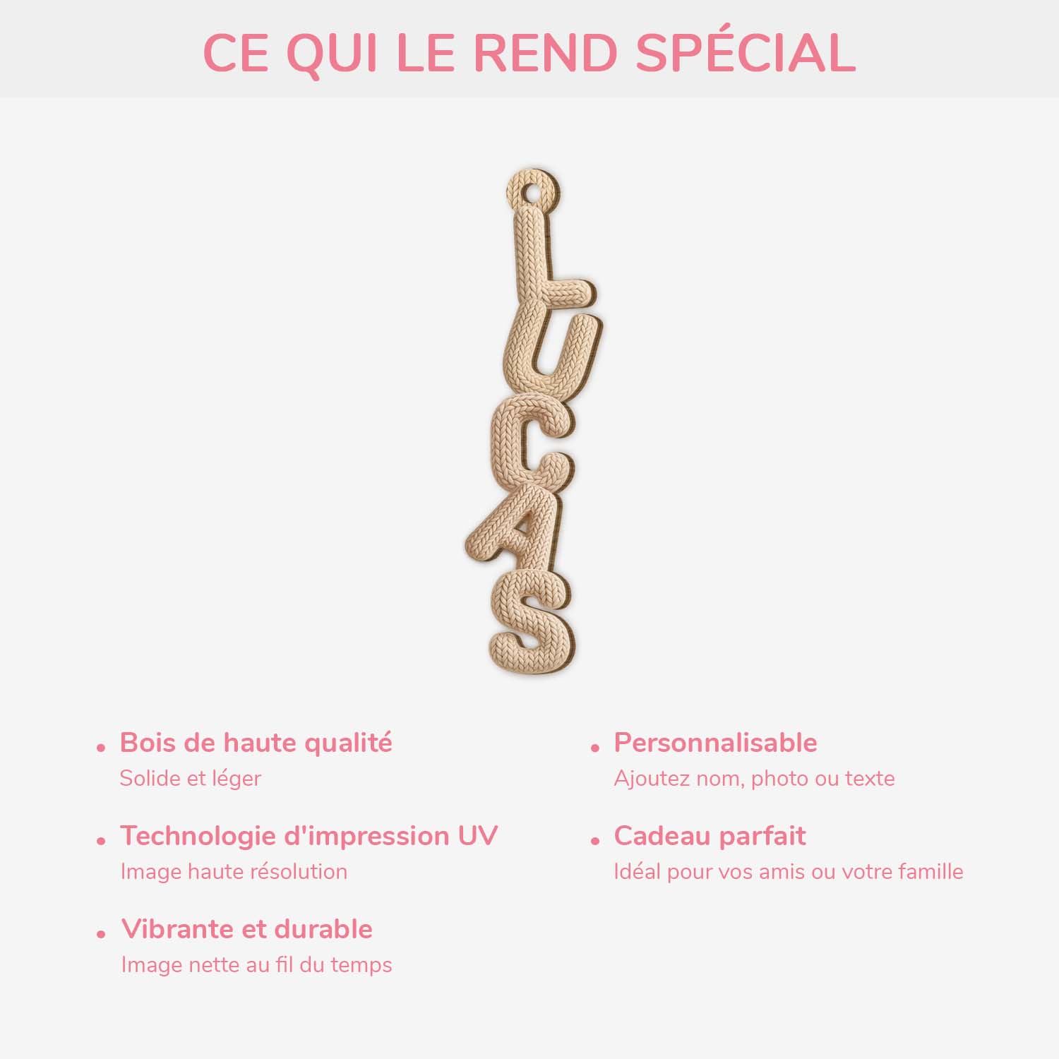 [Effet d'impression 3D] Ornement En Bois À 1 Couche Personnalisé Homme/Femme - Lettres De Prénom Style Crochet - Image 3