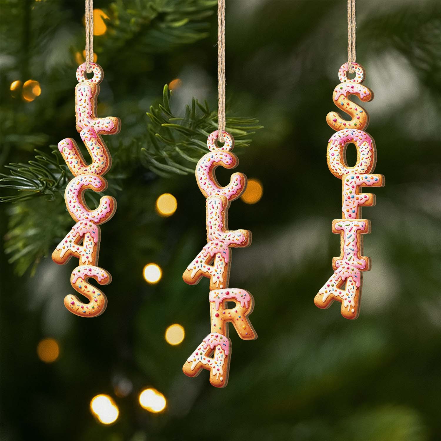 Décoration Noël Personnalisée Prénom – Lettres Biscuit | Ornement 3D En Bois