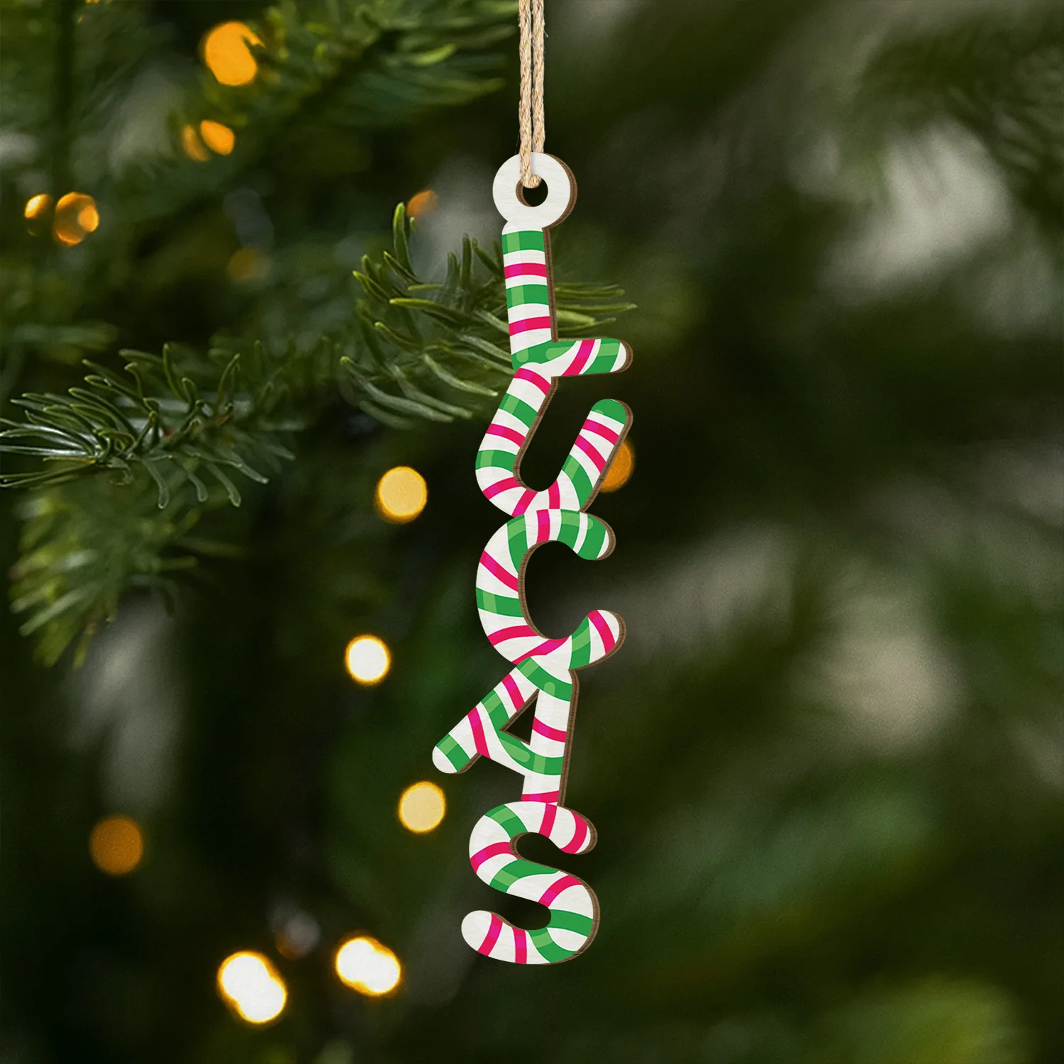 Lettre Déco Noël Personnalisée – Style Canne Sucrée | Ornement 3D En Bois