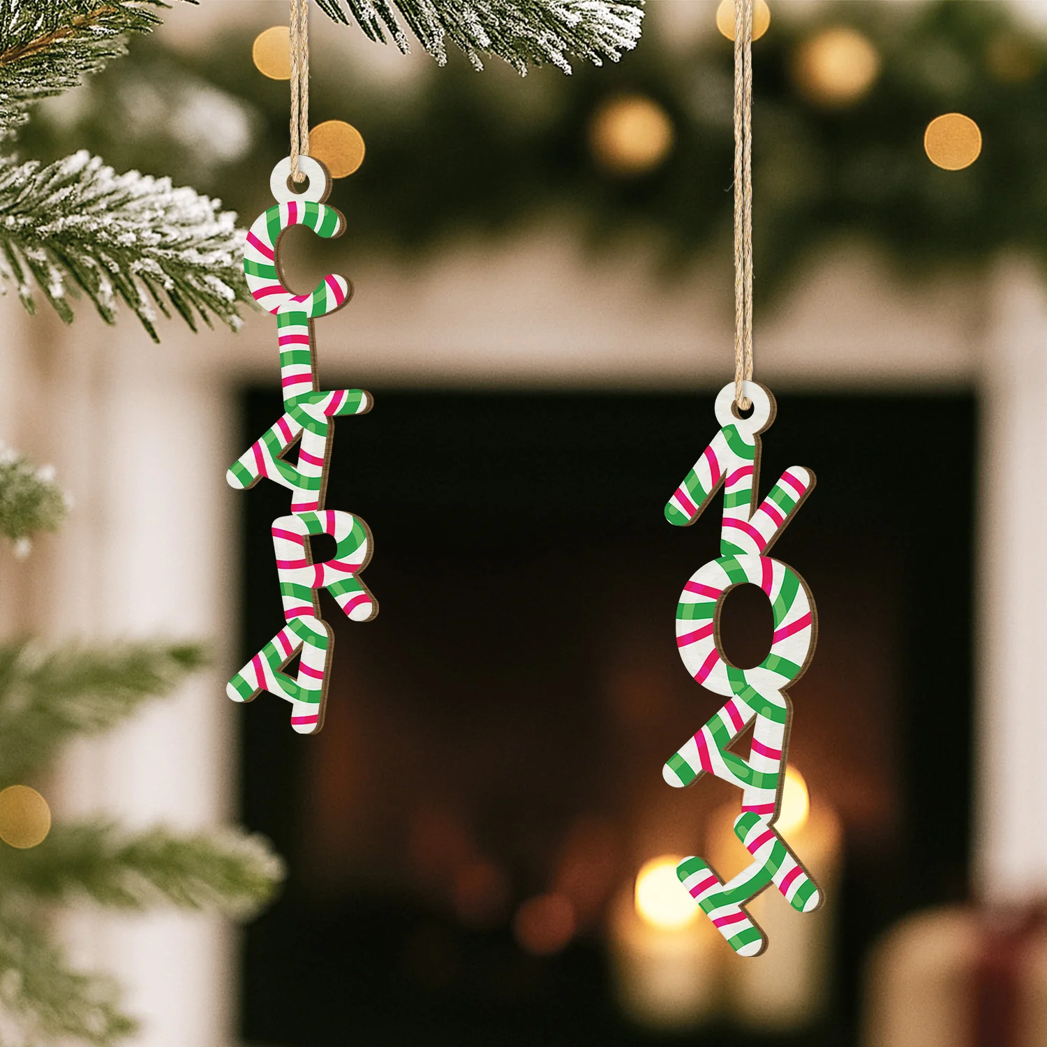 Lettre Déco Noël Personnalisée – Style Canne Sucrée | Ornement 3D En Bois - Image 2