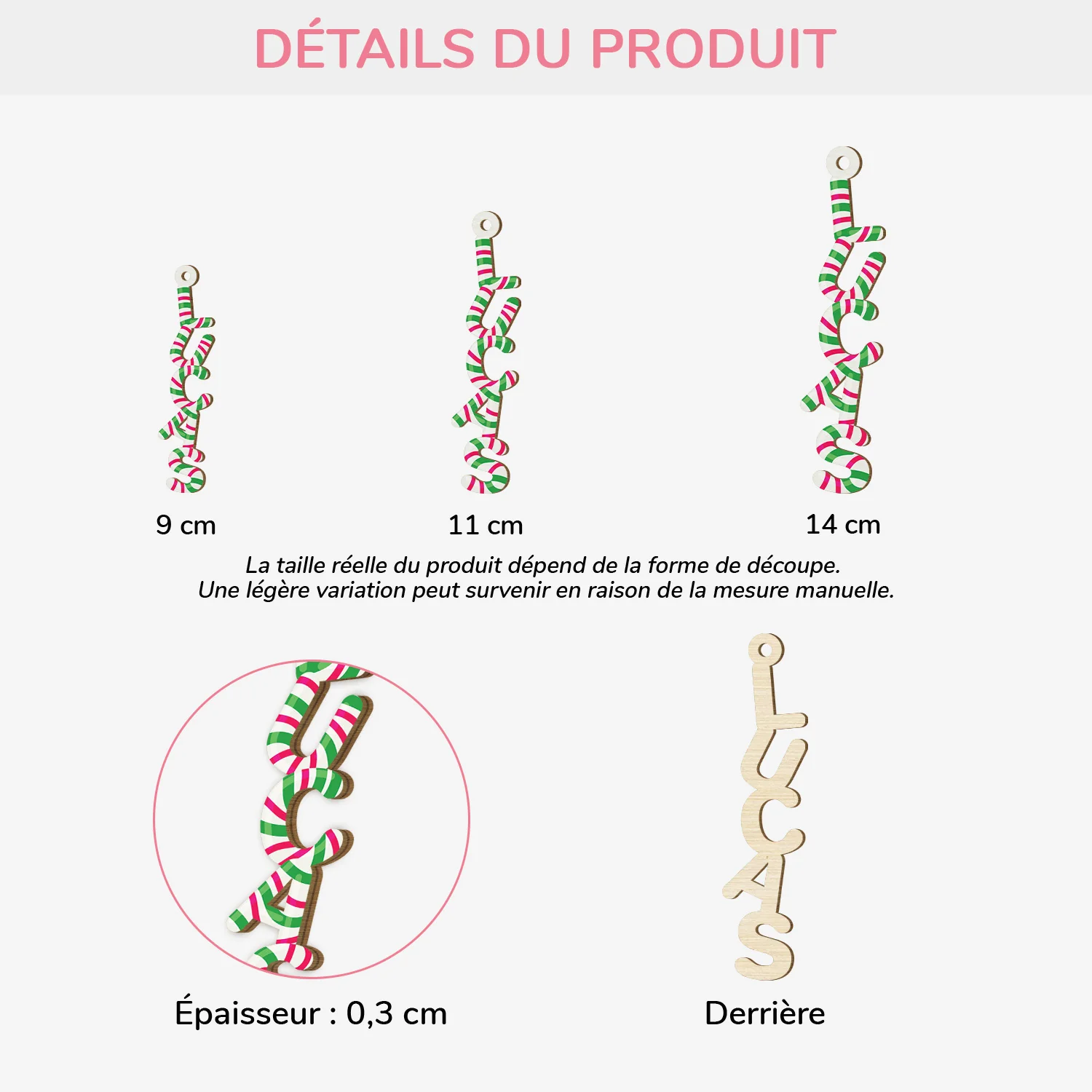 Lettre Déco Noël Personnalisée – Style Canne Sucrée | Ornement 3D En Bois - Image 3
