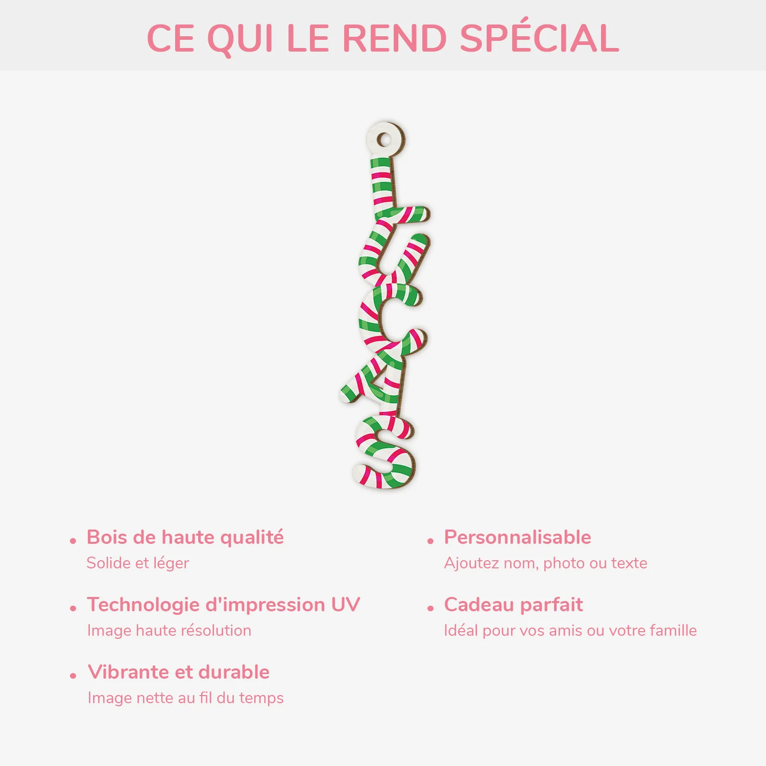 Lettre Déco Noël Personnalisée – Style Canne Sucrée | Ornement 3D En Bois - Image 4