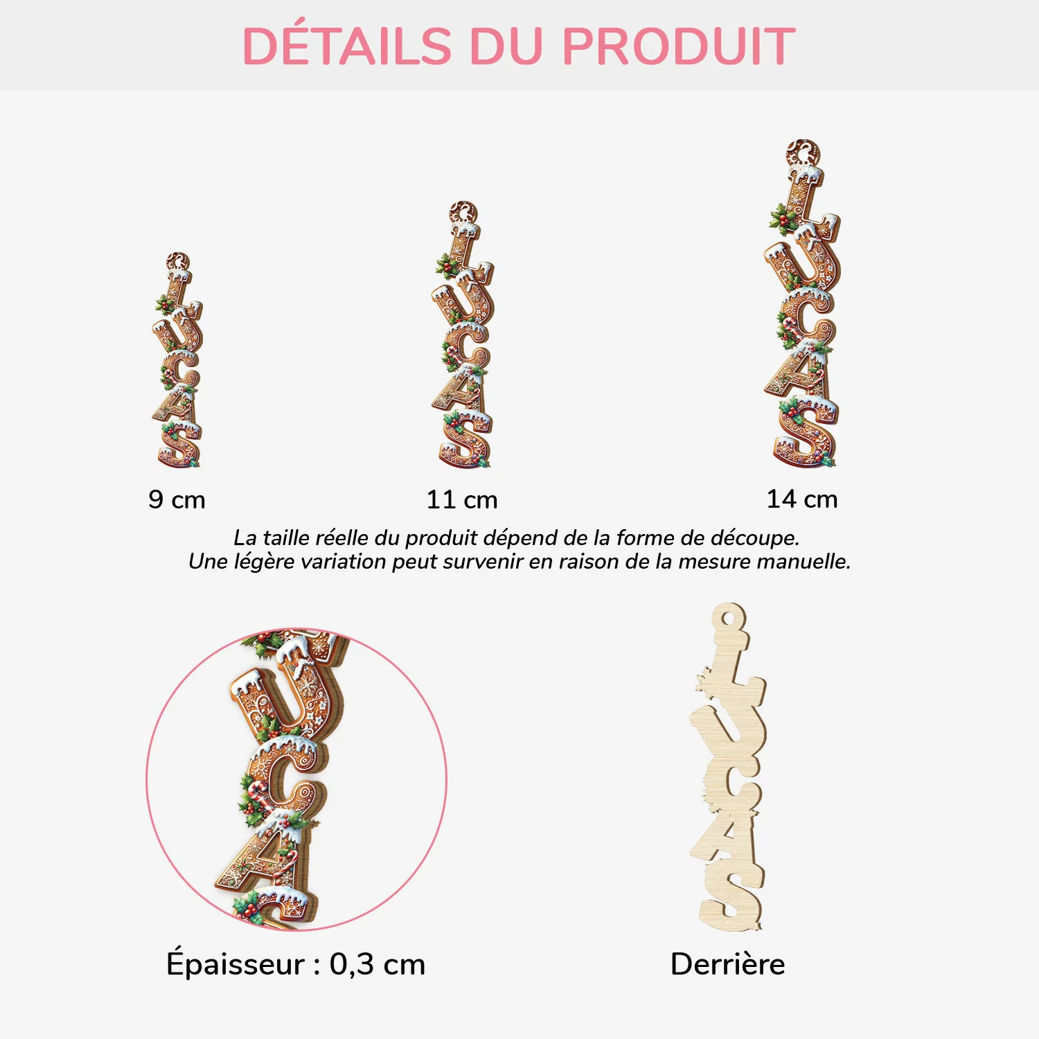 Décoration Noël Prénom Personnalisées – Lettres Style de Noël | Ornement En Bois - Image 3