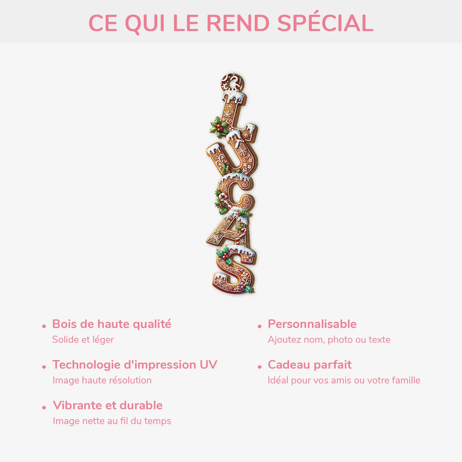 Décoration Noël Prénom Personnalisées – Lettres Style de Noël | Ornement En Bois - Image 4
