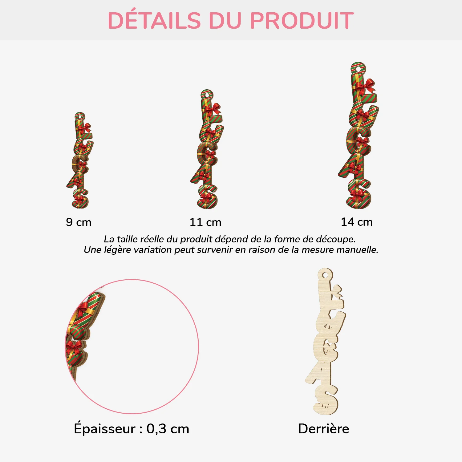 [Effet d'impression 3D] Ornement En Bois À 2 Couches Personnalisé Femme/Homme - Lettres Cadeau De Noël De Prénom - Image 3