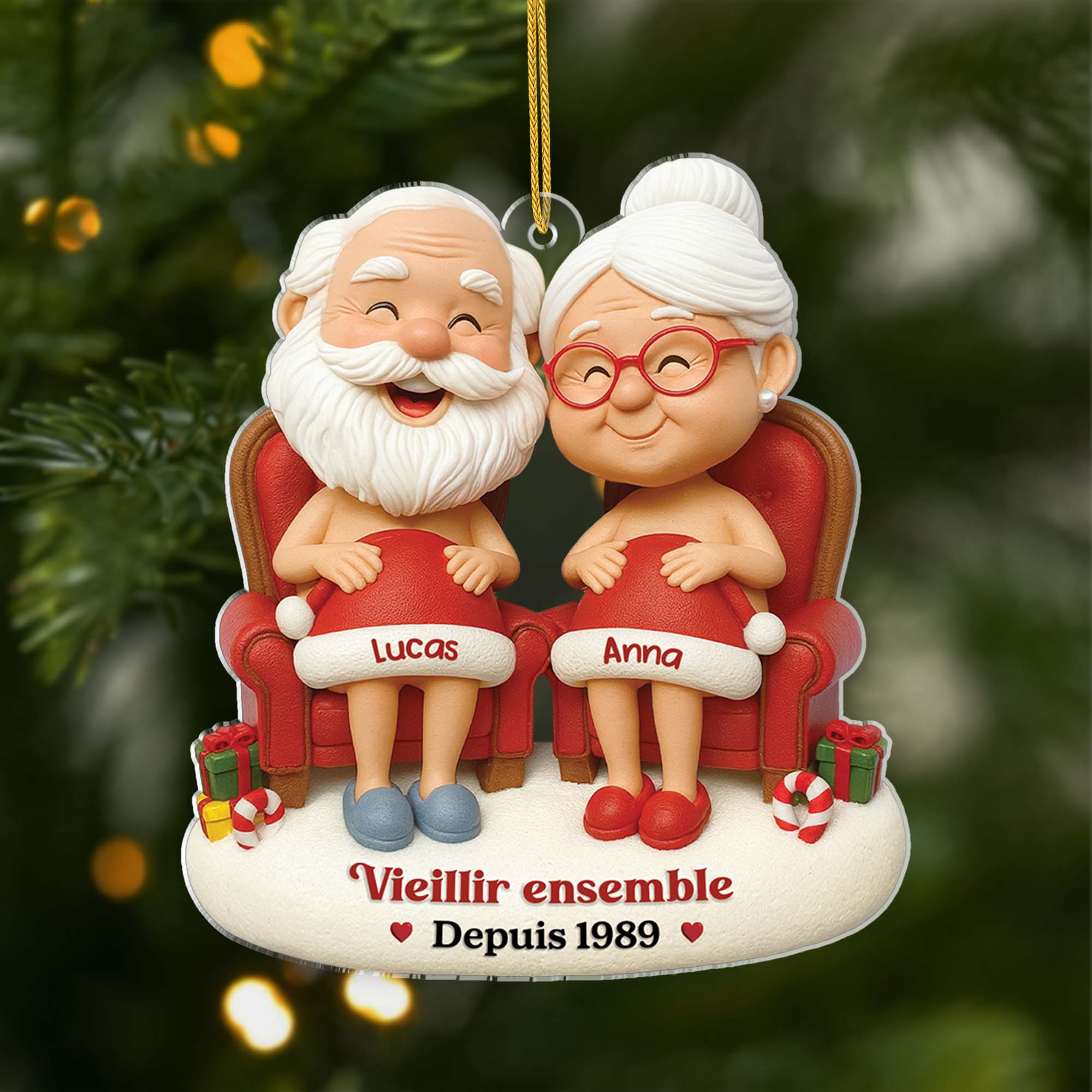 [Effet d'impression 3D] Ornement Noël Acrylique Personnalisé Avec Humour Pour Couple - Vieillir Ensemble