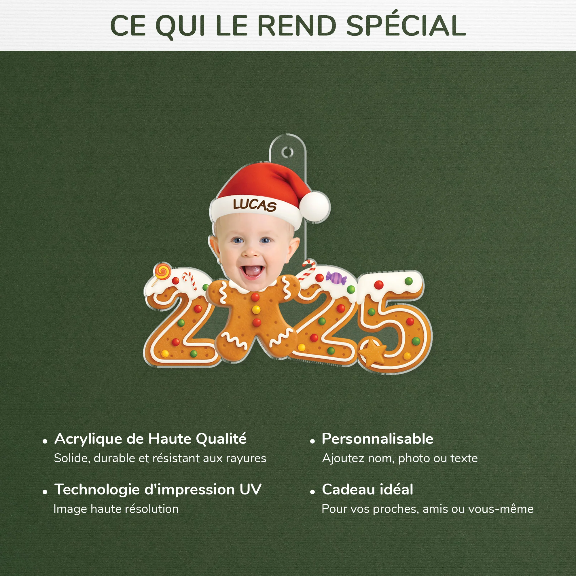[Effet d'impression 3D] Ornement Noël Acrylique Personnalisé Avec Photo - Bébé Pain D’épices - Image 4