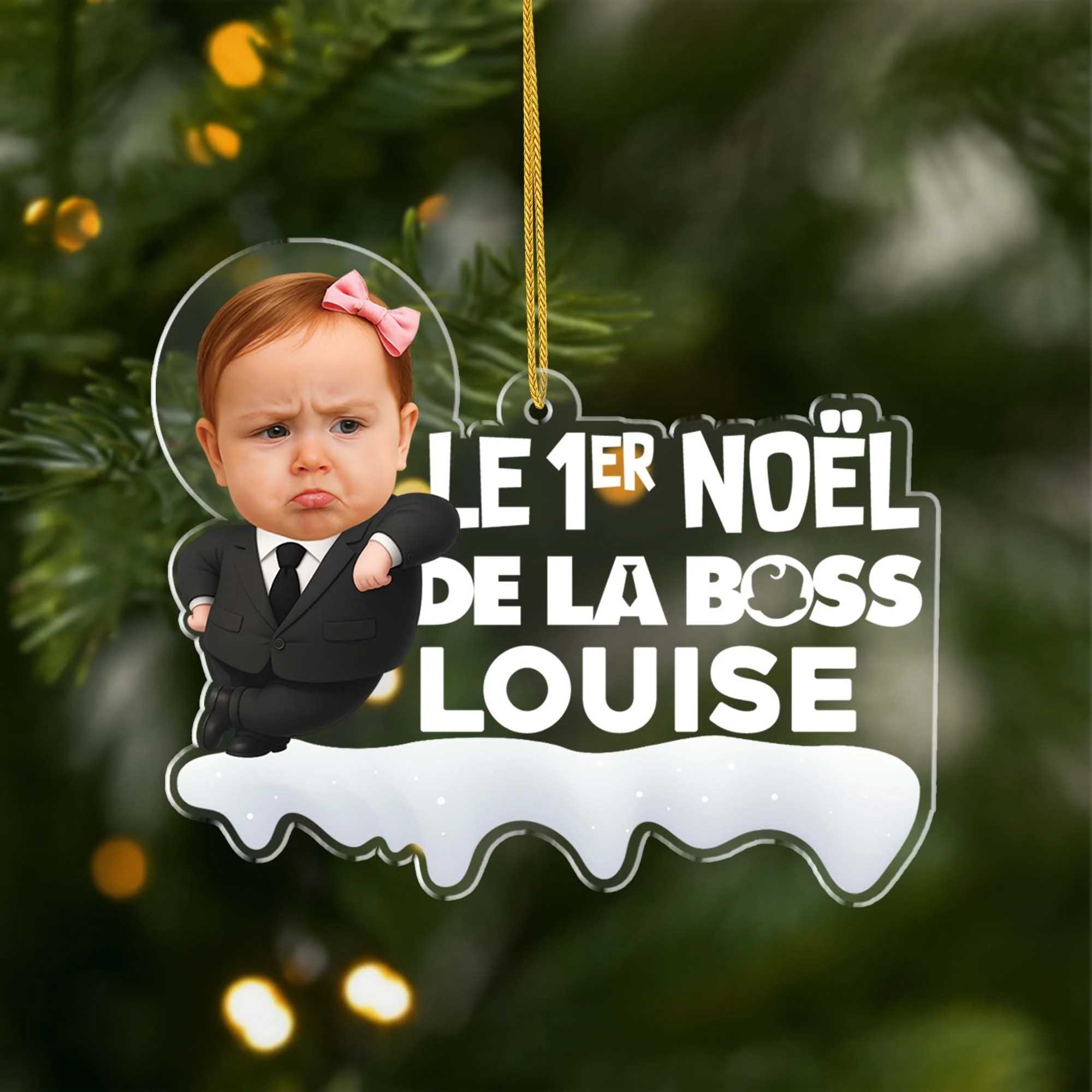 [Effet d'impression 3D] Ornement Noël Acrylique Personnalisé Avec Photo - Le 1er Noël Du Bébé Boss